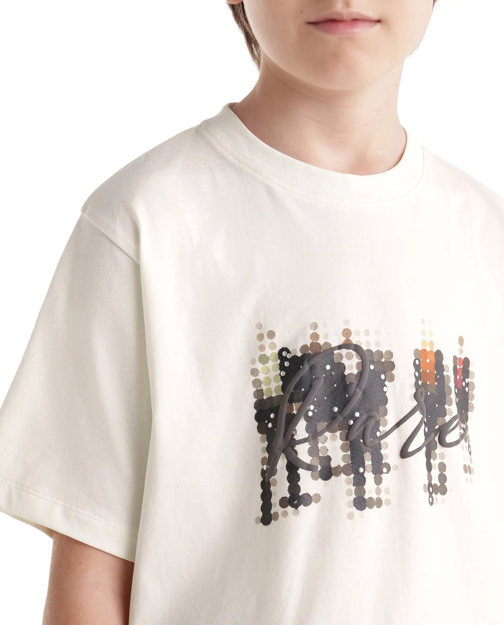 Rare Ones Kids Tive-K White Cotton Blend Fabric Pull-On Closure Regular Fit Graphic Print T-Shirt
