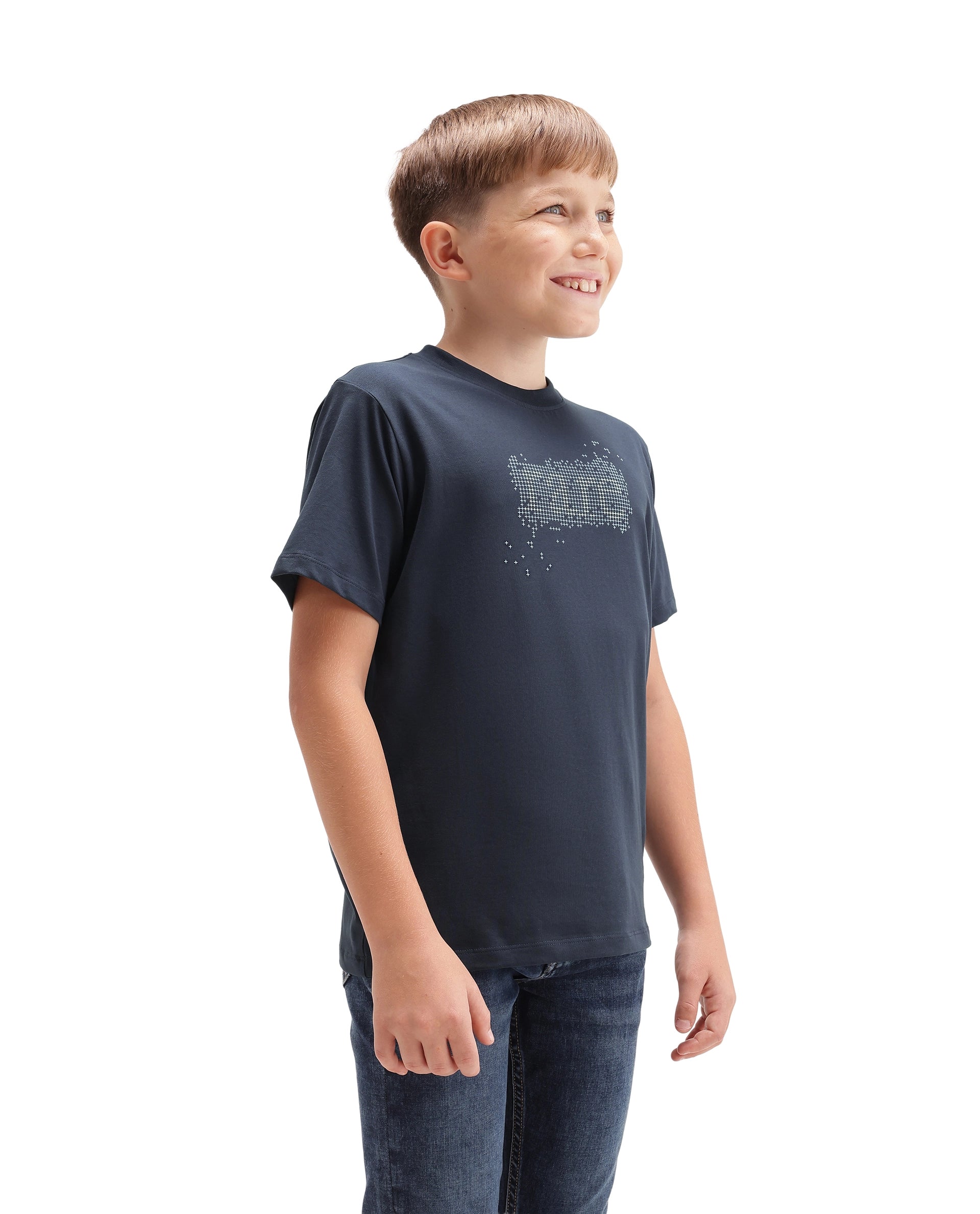 Rare Ones Kids Elyn Navy Cotton Blend Fabric Pull-On Closure Regular Fit Graphic Print T-Shirt