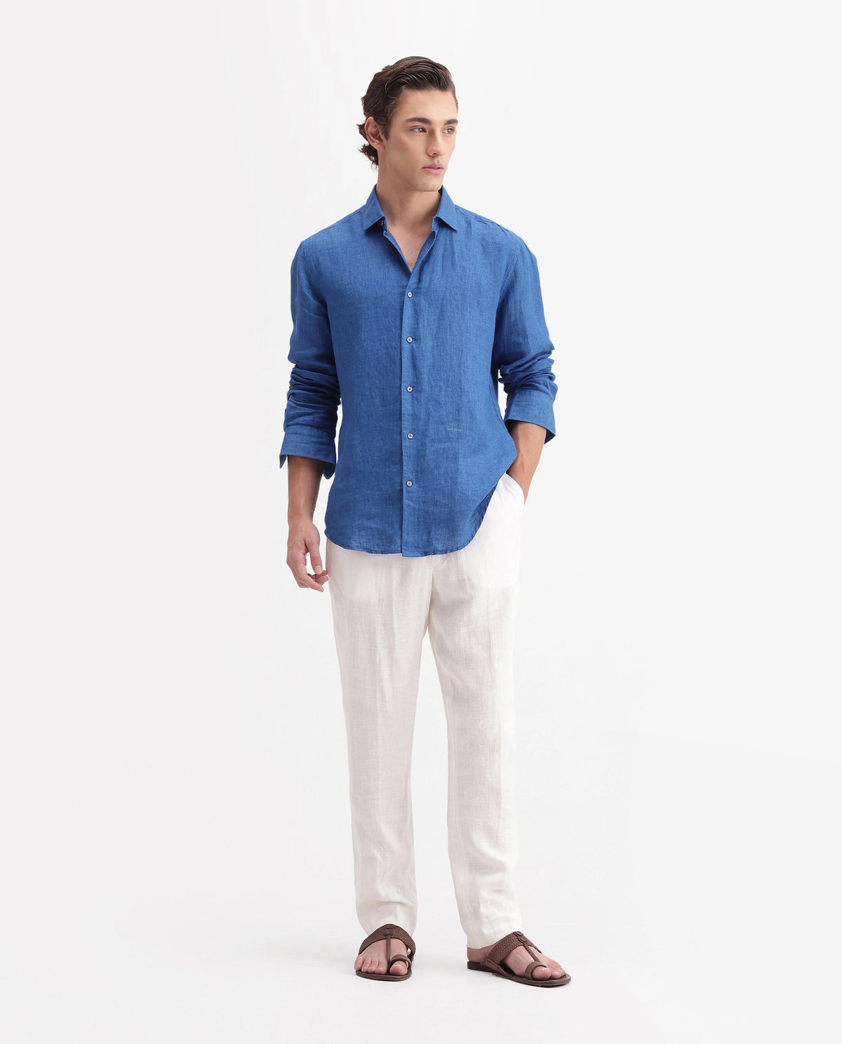 Rare Rabbit Men's Arcelo-A26 White 100% Linen Regular Fit Plain Trouser