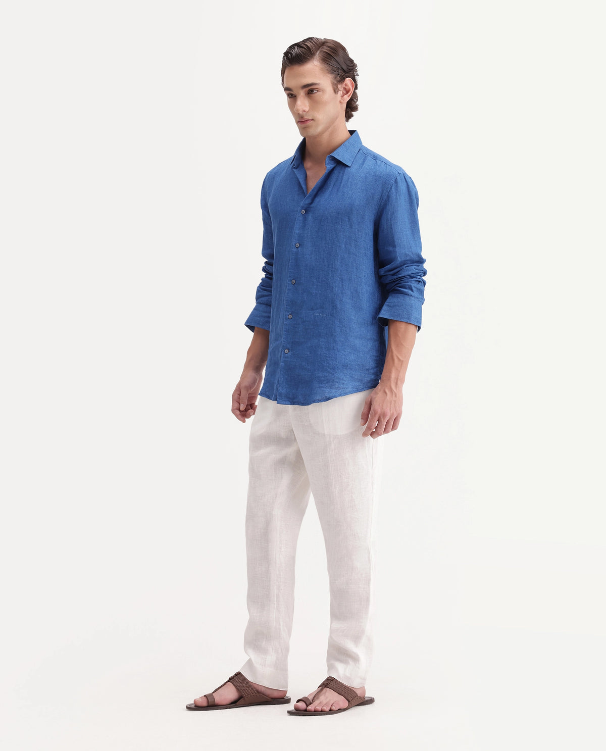 Rare Rabbit Men's Arcelo-A26 White 100% Linen Regular Fit Plain Trouser