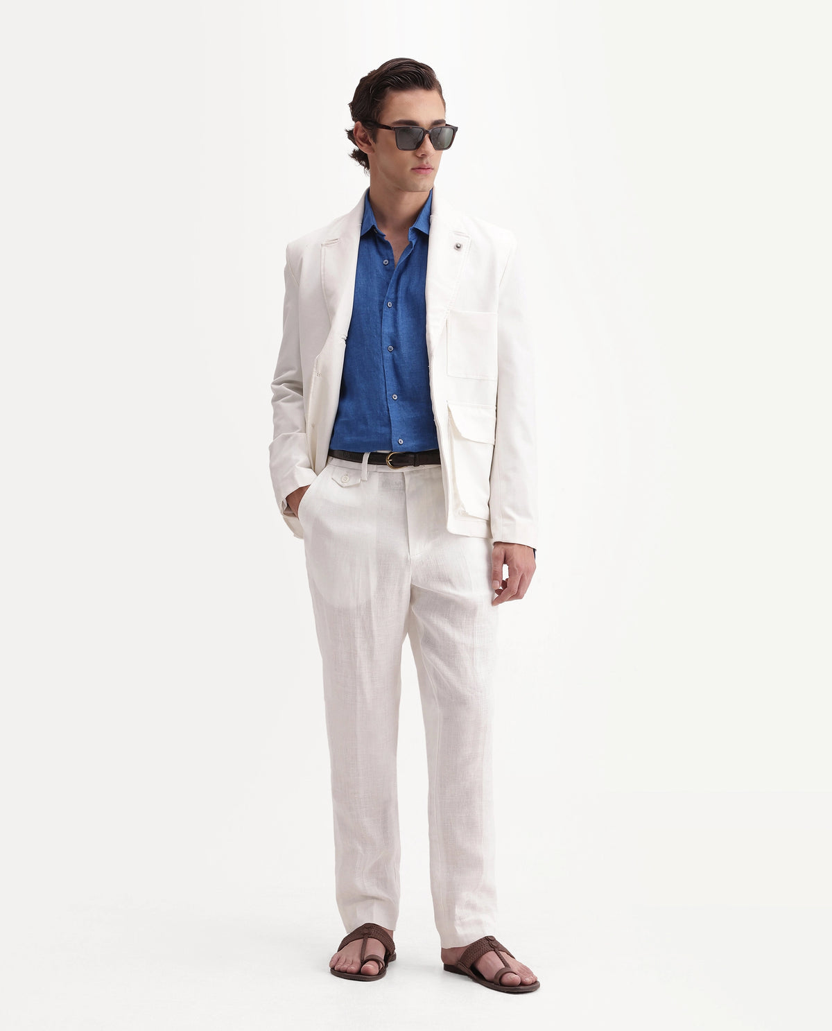 Rare Rabbit Men's Arcelo-A26 White 100% Linen Regular Fit Plain Trouser