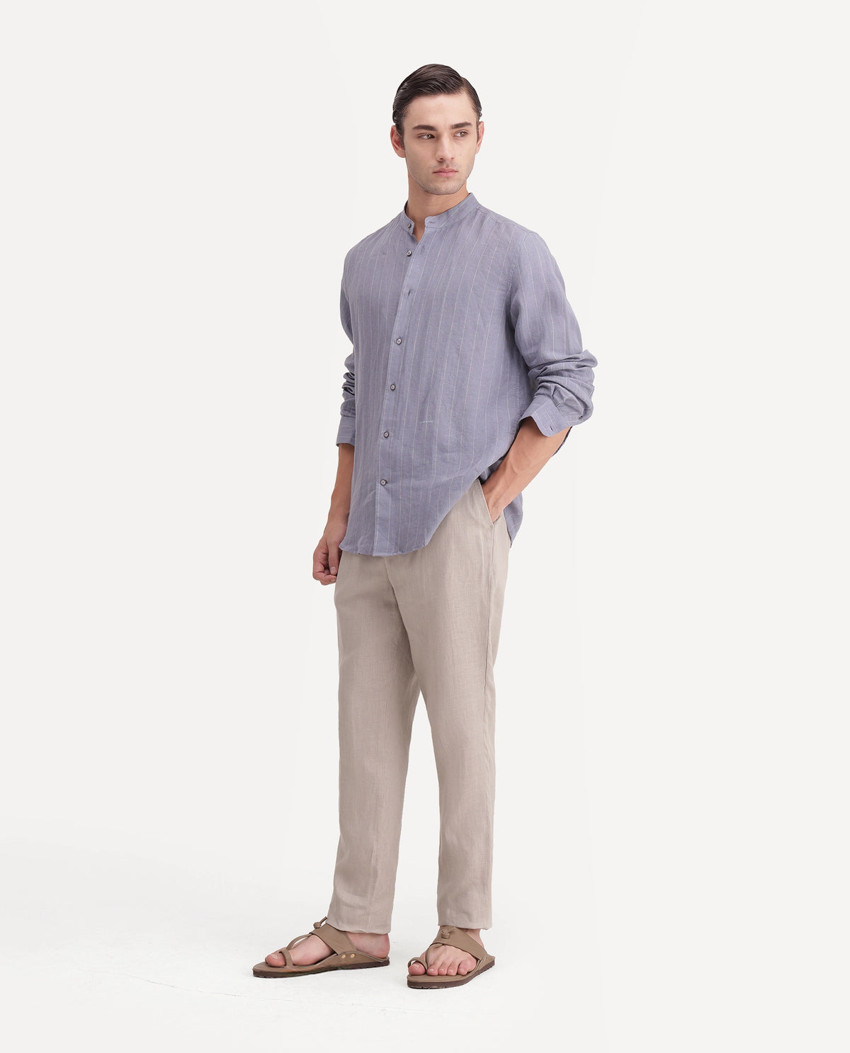 Rare Rabbit Men's Arcelo-A26 Beige 100% Linen Regular Fit Plain Trouser