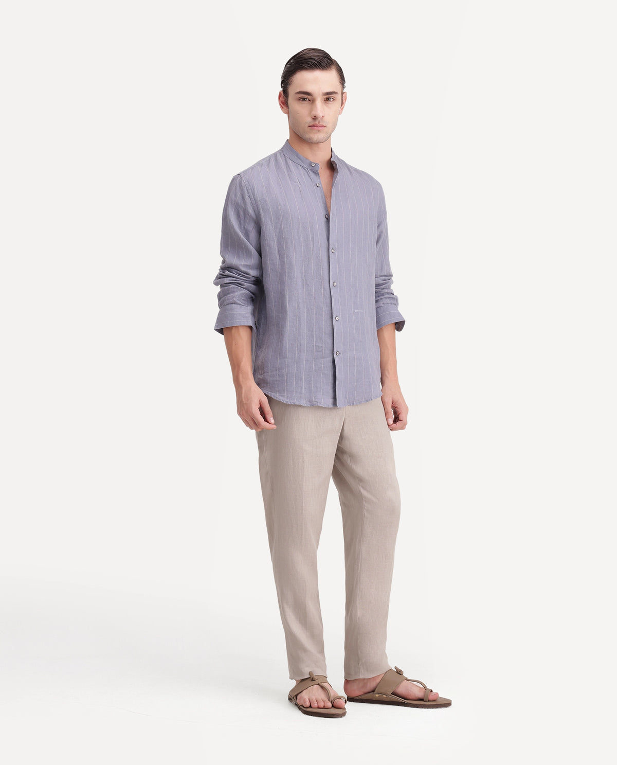 Rare Rabbit Men's Arcelo-A26 Beige 100% Linen Regular Fit Plain Trouser