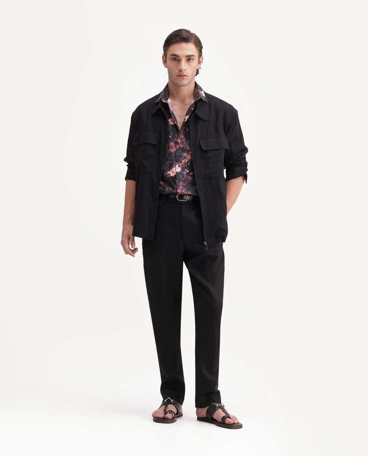 Rare Rabbit Men's Arcelo-A26 Black 100% Linen Regular Fit Plain Trouser