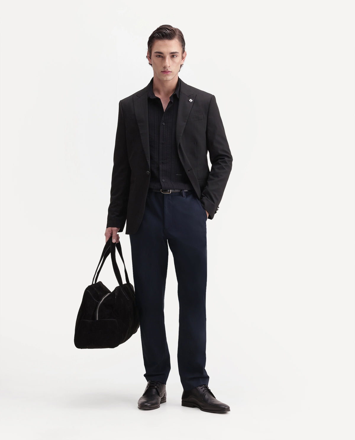 Rare Rabbit Men's Arcade-A26 Dark Navy Polyester Blend Regular Fit Plain Trouser
