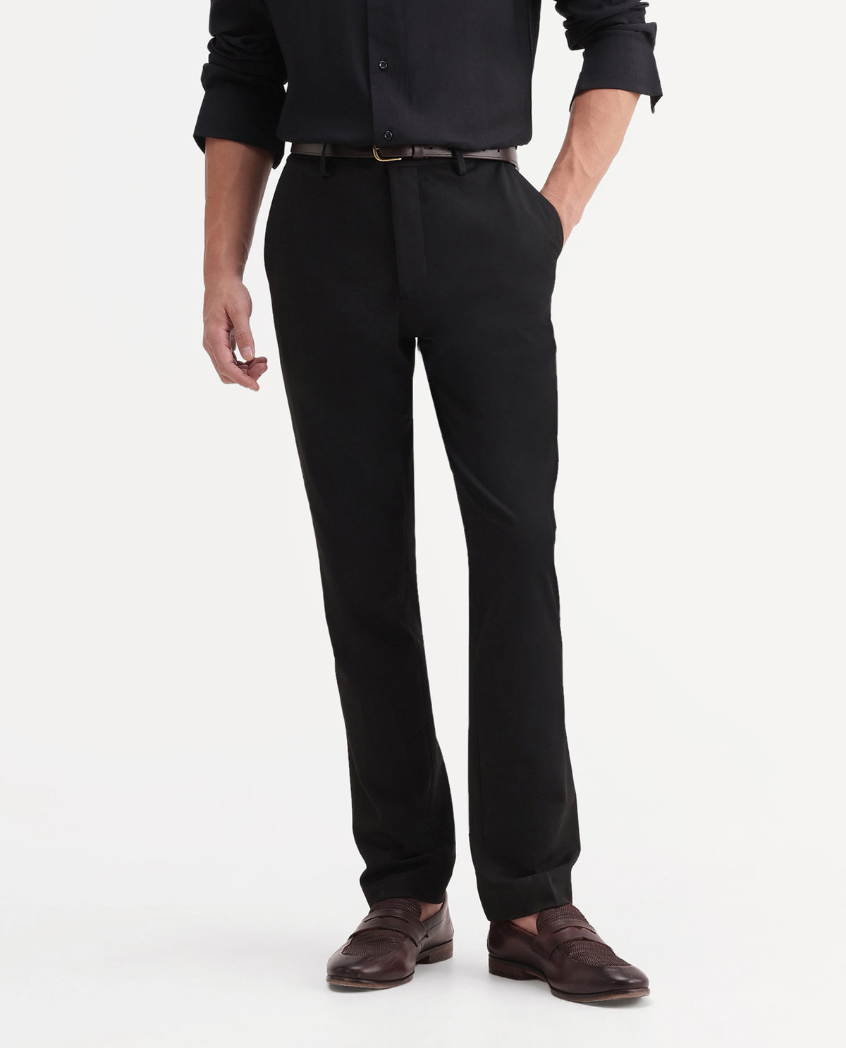 Rare Rabbit Men's Arcade-A26 Black Polyester Blend Regular Fit Plain Trouser
