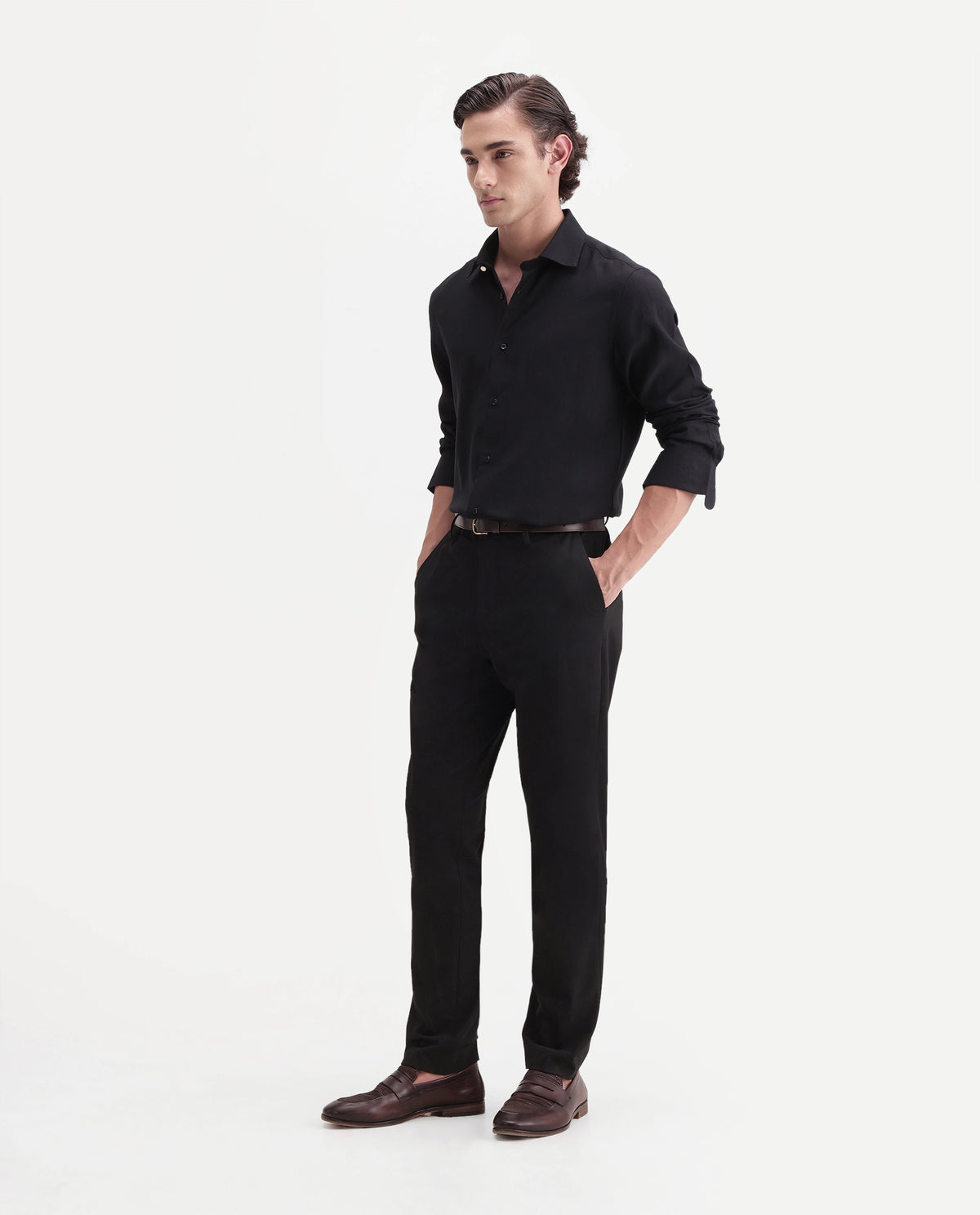 Rare Rabbit Men's Arcade-A26 Black Polyester Blend Regular Fit Plain Trouser