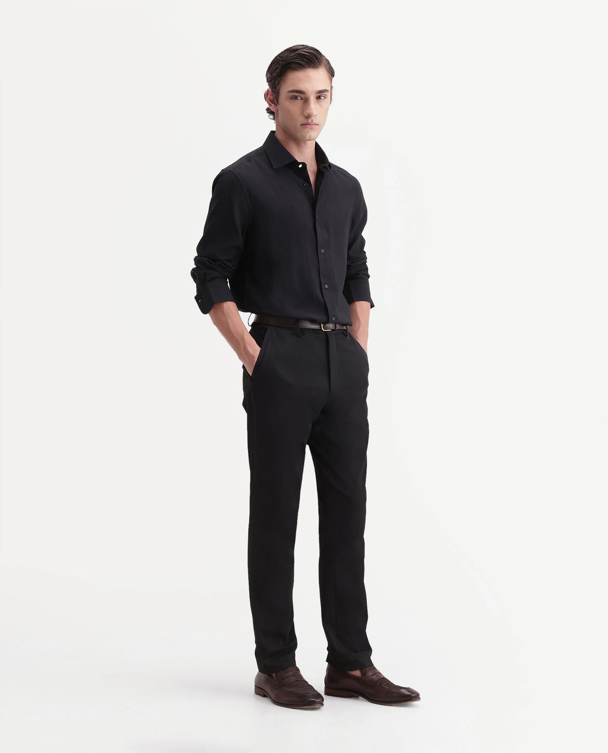 Rare Rabbit Men's Arcade-A26 Black Polyester Blend Regular Fit Plain Trouser