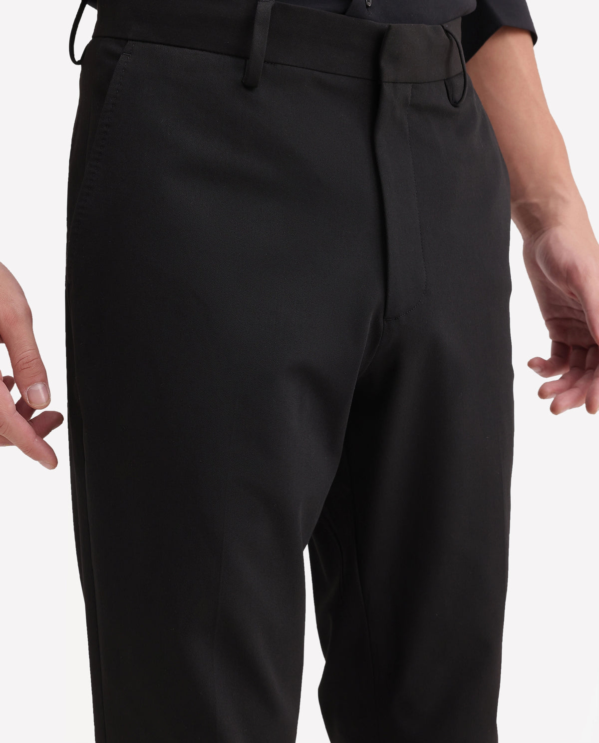 Rare Rabbit Men's Arcade-A26 Black Polyester Blend Regular Fit Plain Trouser