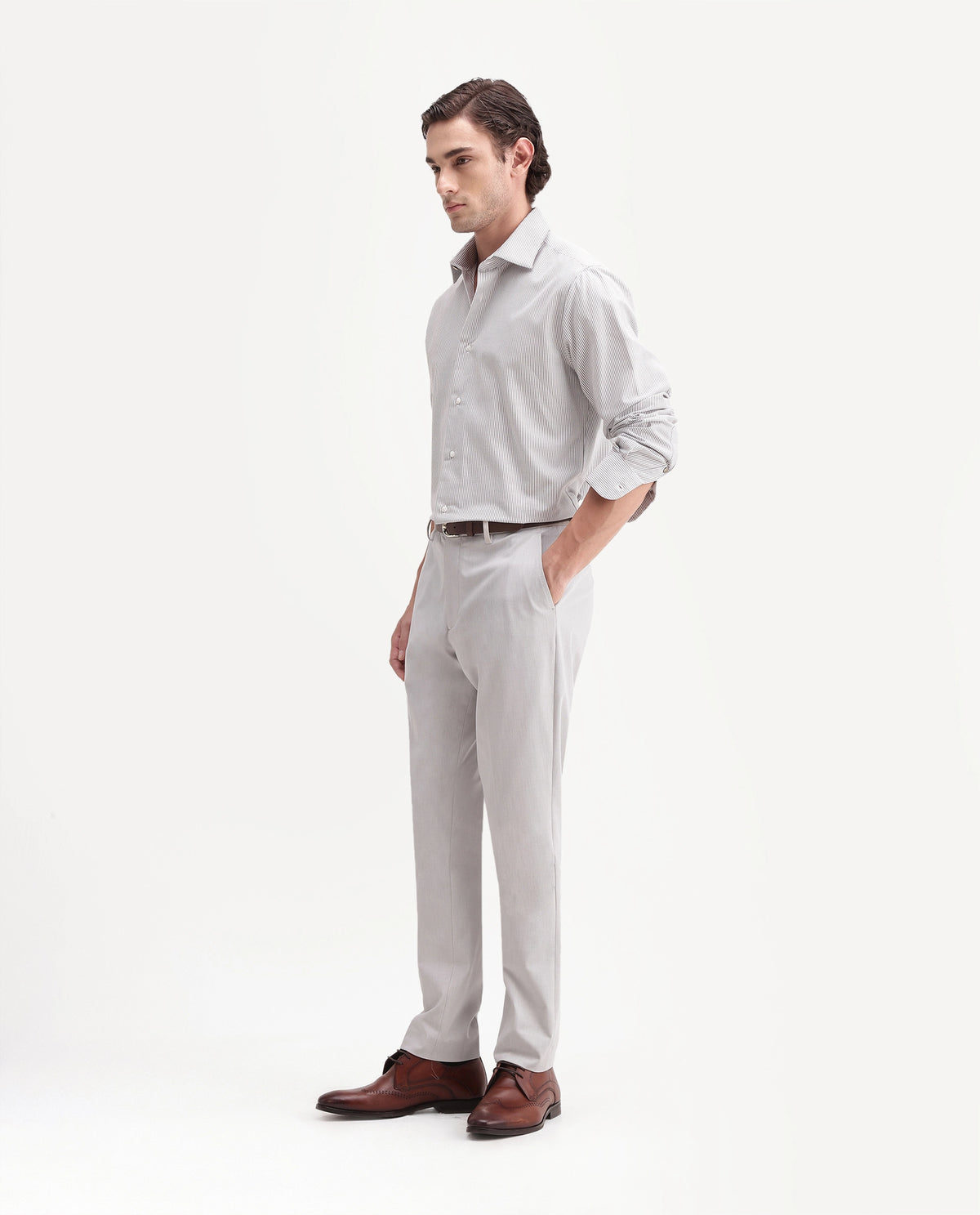 Rare Rabbit Men's Arcade-A26 Light Grey Polyester Blend Regular Fit Plain Trouser