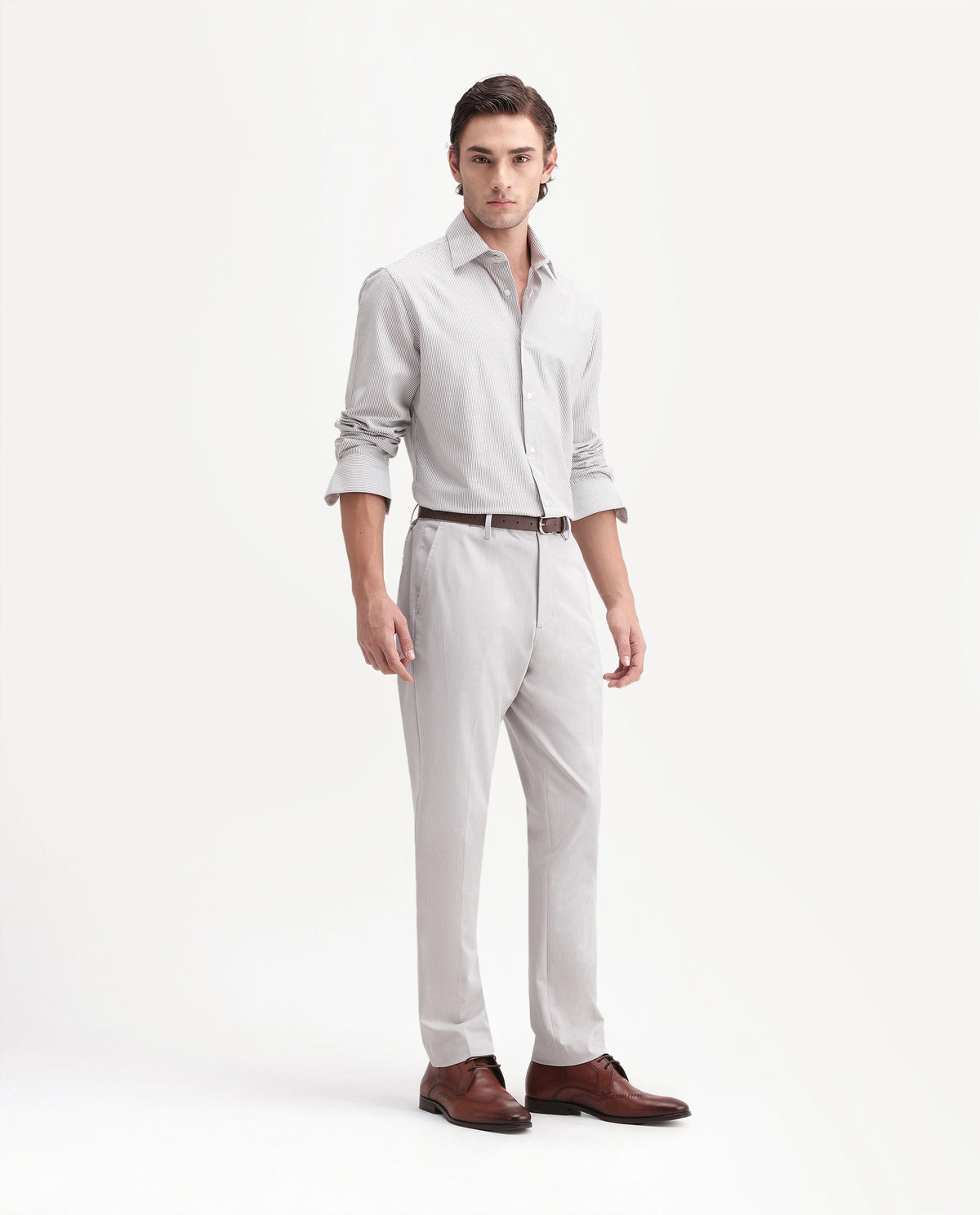 Rare Rabbit Men's Arcade-A26 Light Grey Polyester Blend Regular Fit Plain Trouser