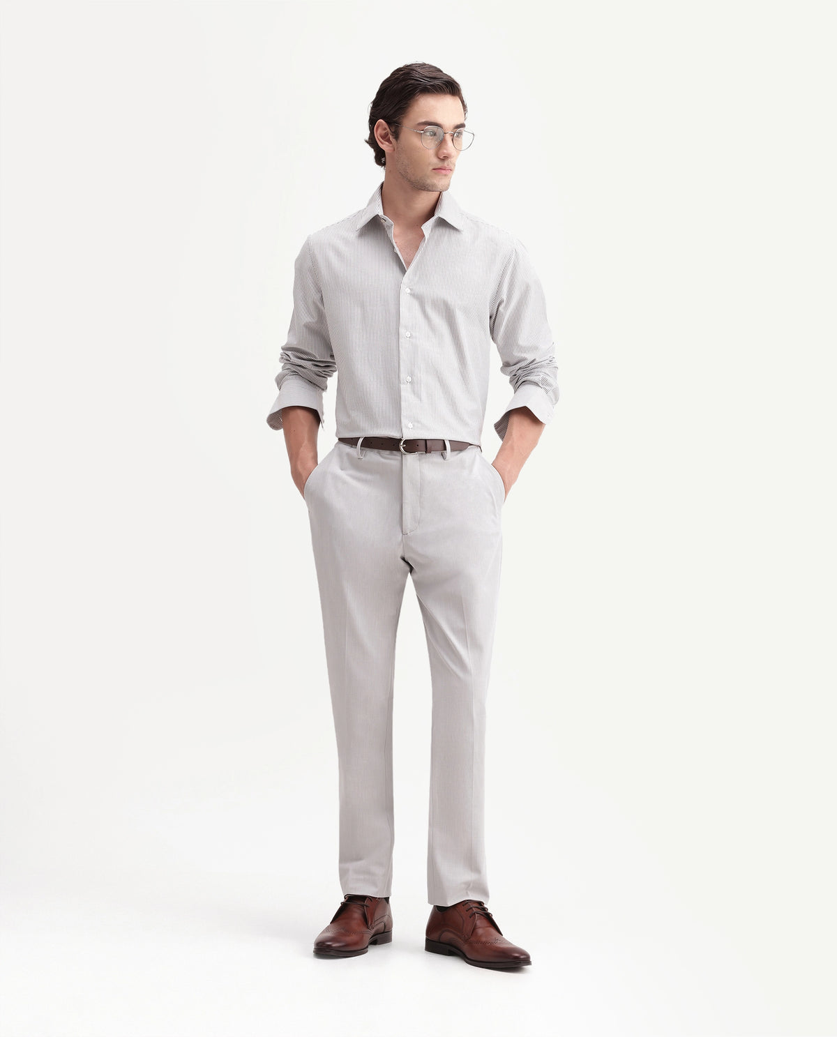 Rare Rabbit Men's Arcade-A26 Light Grey Polyester Blend Regular Fit Plain Trouser