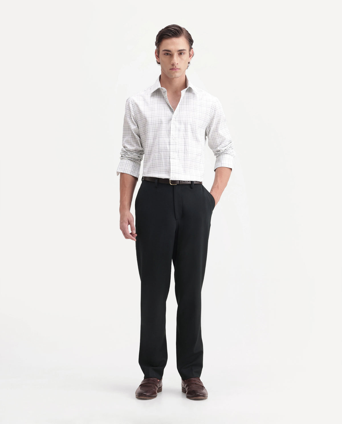 Rare Rabbit Men's Austin-A26 Dark Olive Polyester Blend Regular Fit Plain Trouser