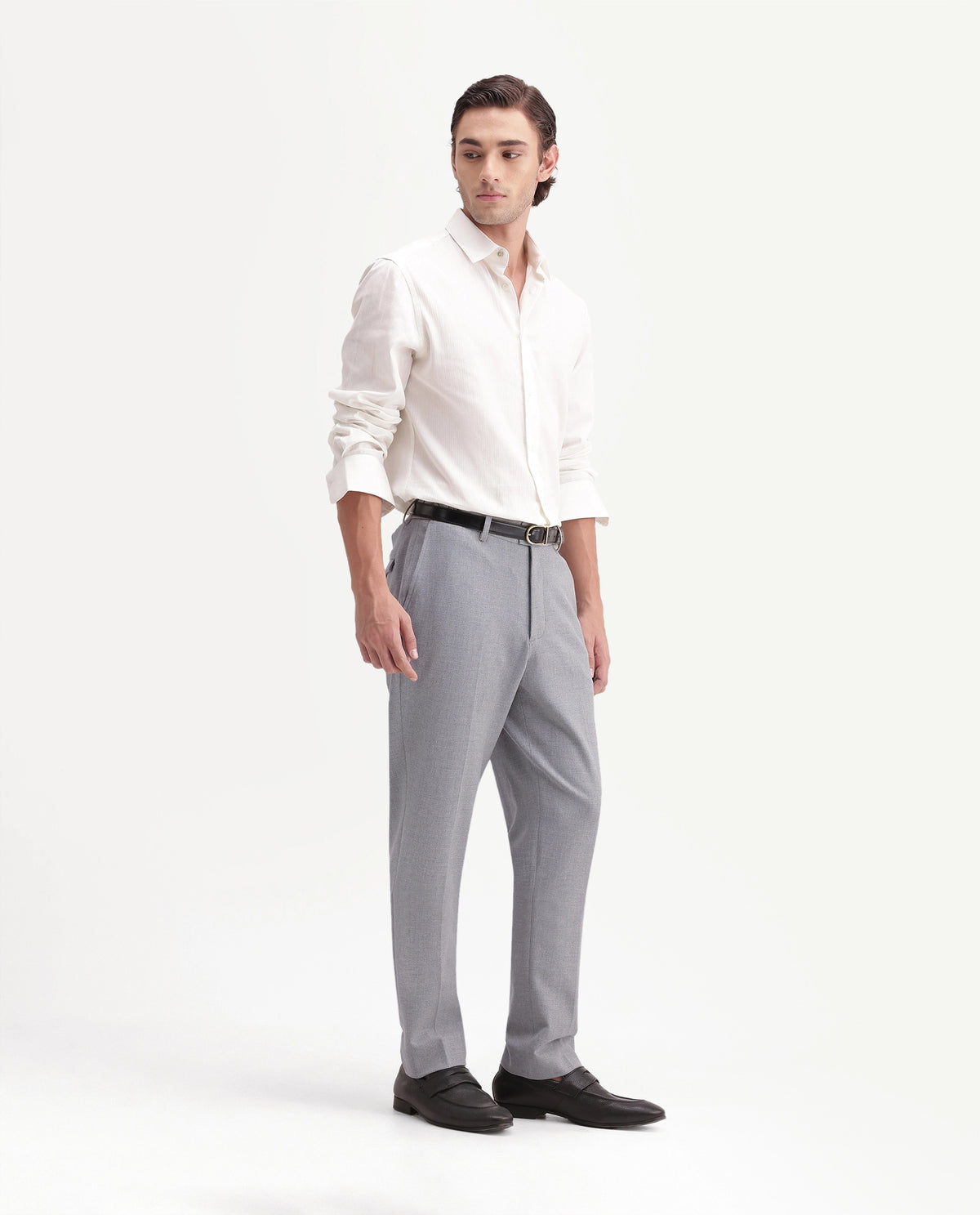 Rare Rabbit Men's Austin-A26 Light Grey Polyester Blend Regular Fit Plain Trouser