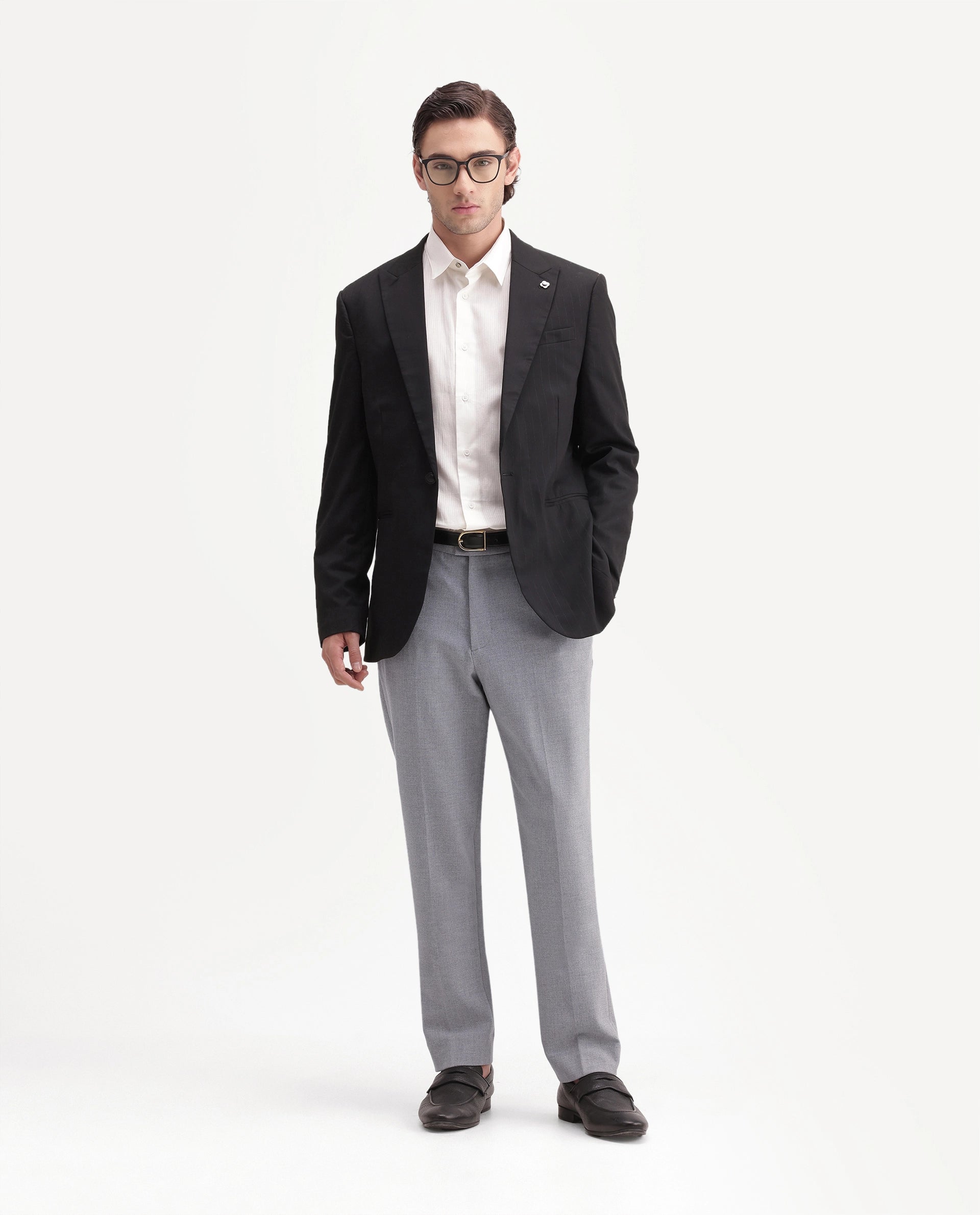 Rare Rabbit Men's Austin-A26 Light Grey Polyester Blend Regular Fit Plain Trouser