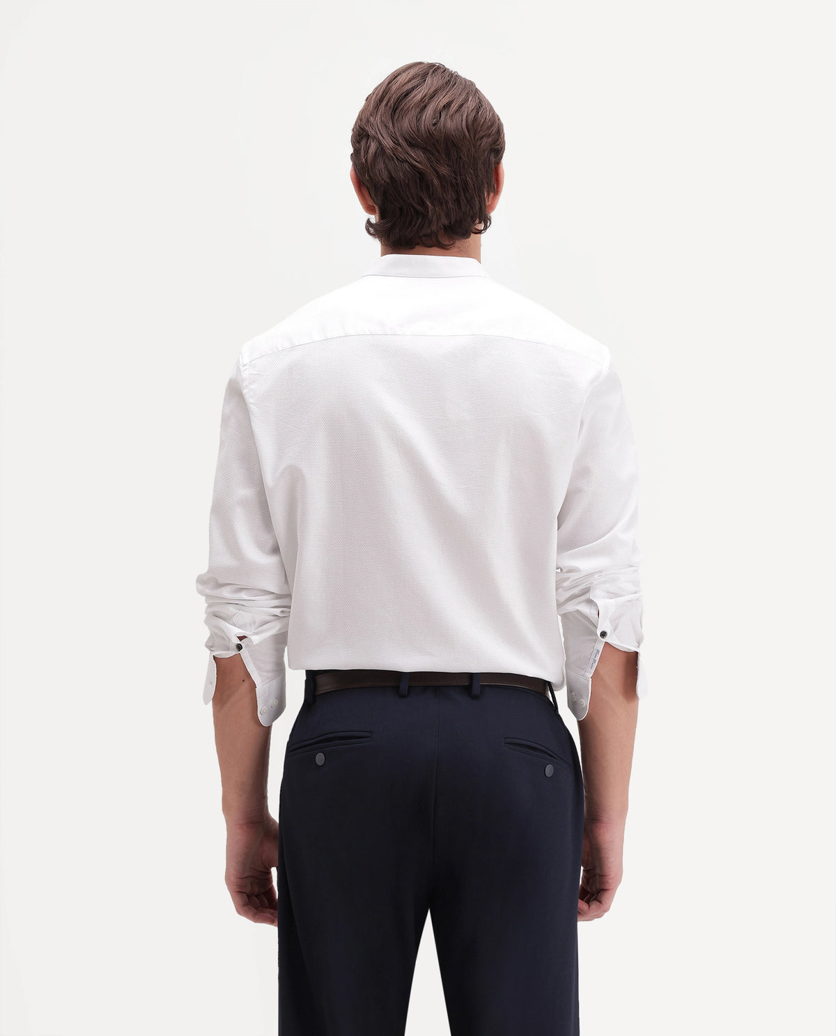 Rare Rabbit Men's Enigma White Cotton Mandarin Collar Regular Fit Plain Shirt