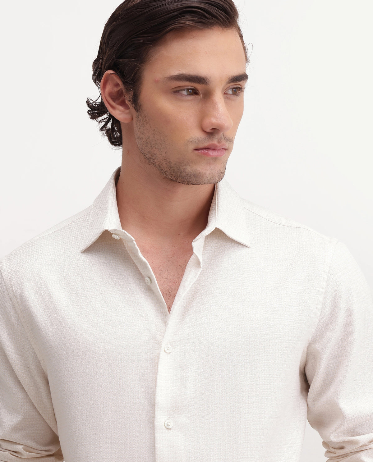 Rare Rabbit Men's Aran Beige Cotton Spread Collar Regular Fit Jacquard Shirt
