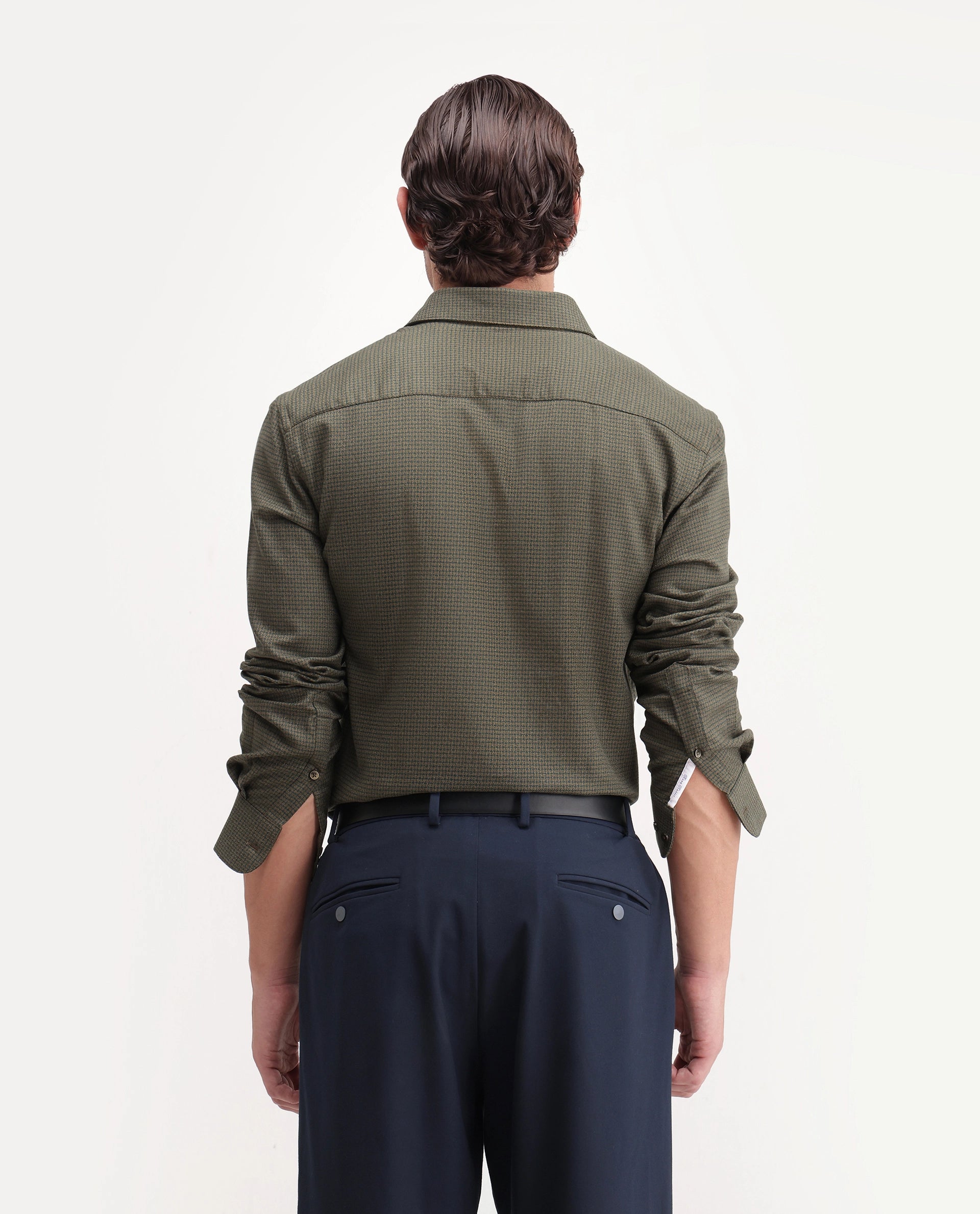 Rare Rabbit Men's Aran Green Cotton Spread Collar Regular Fit Jacquard Shirt
