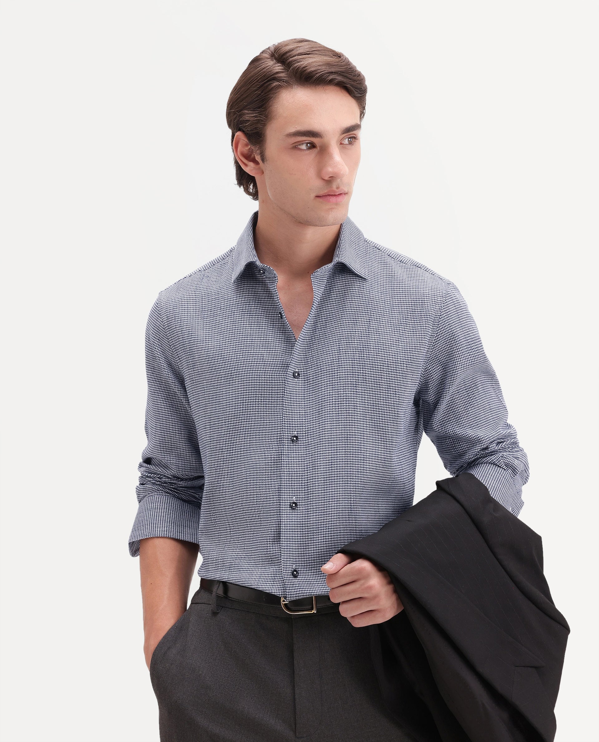 Rare Rabbit Men's Diff Black Cotton Spread Collar Regular Fit Checked Shirt