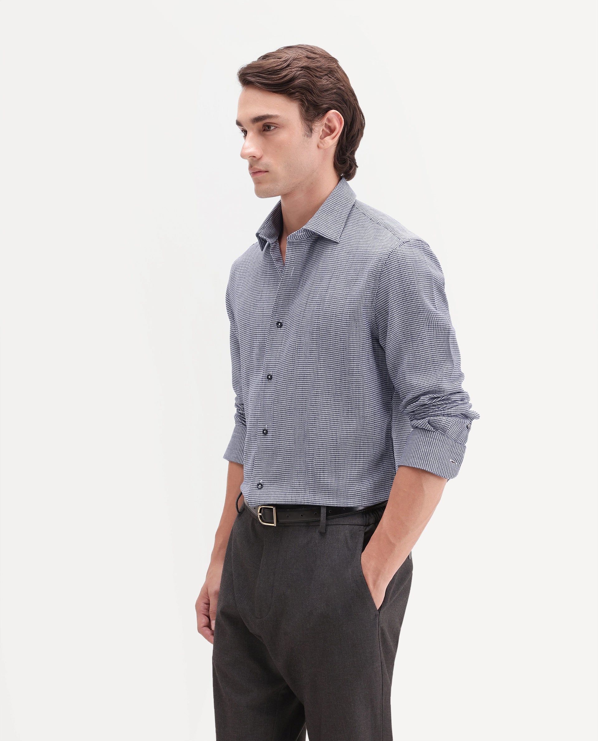 Rare Rabbit Men's Diff Black Cotton Spread Collar Regular Fit Checked Shirt