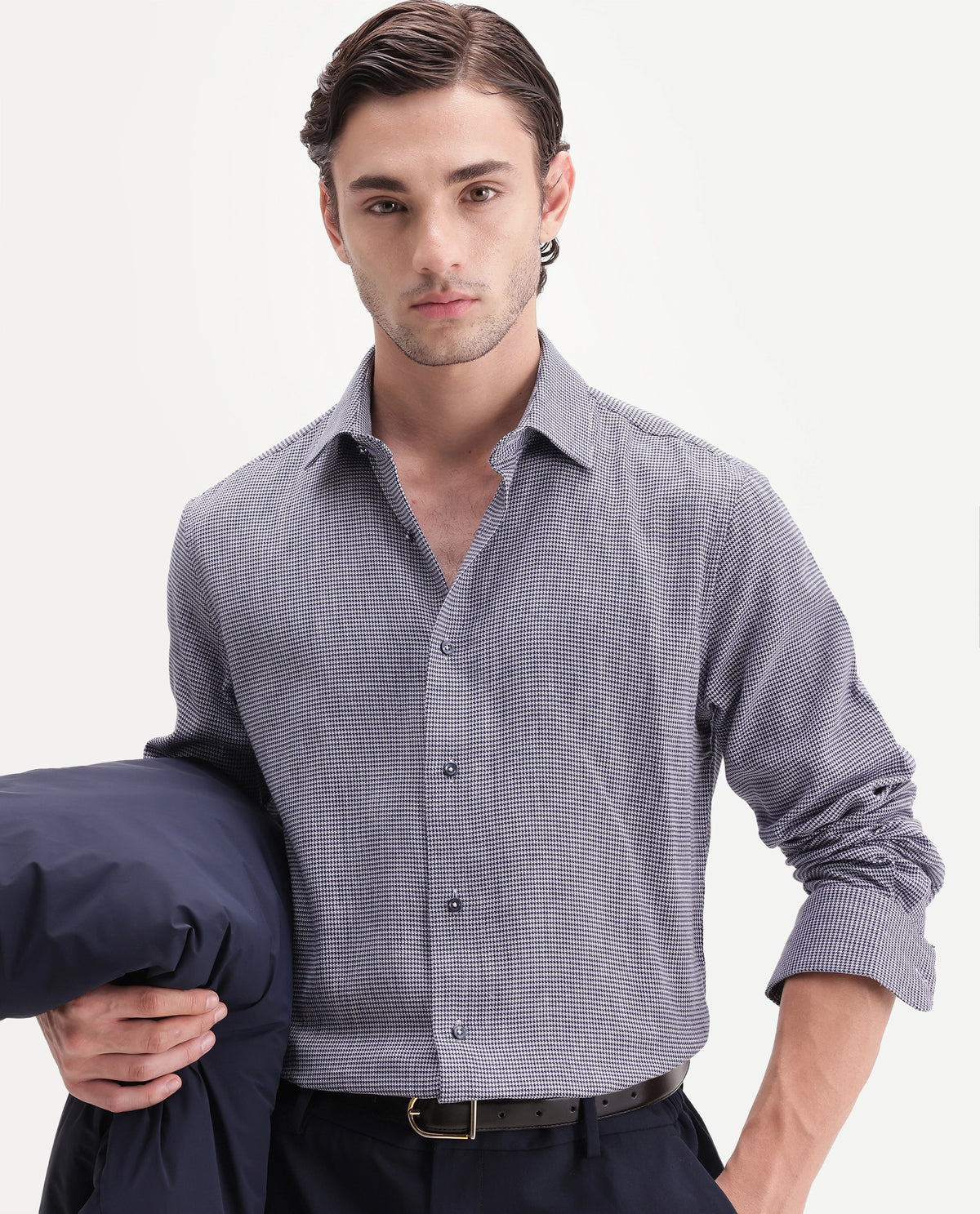 Rare Rabbit Men's Diff Blue Cotton Spread Collar Regular Fit Checked Shirt