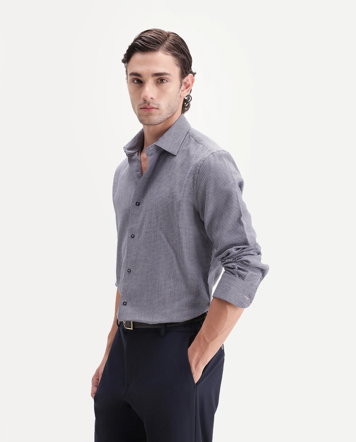 Rare Rabbit Men's Diff Blue Cotton Spread Collar Regular Fit Checked Shirt