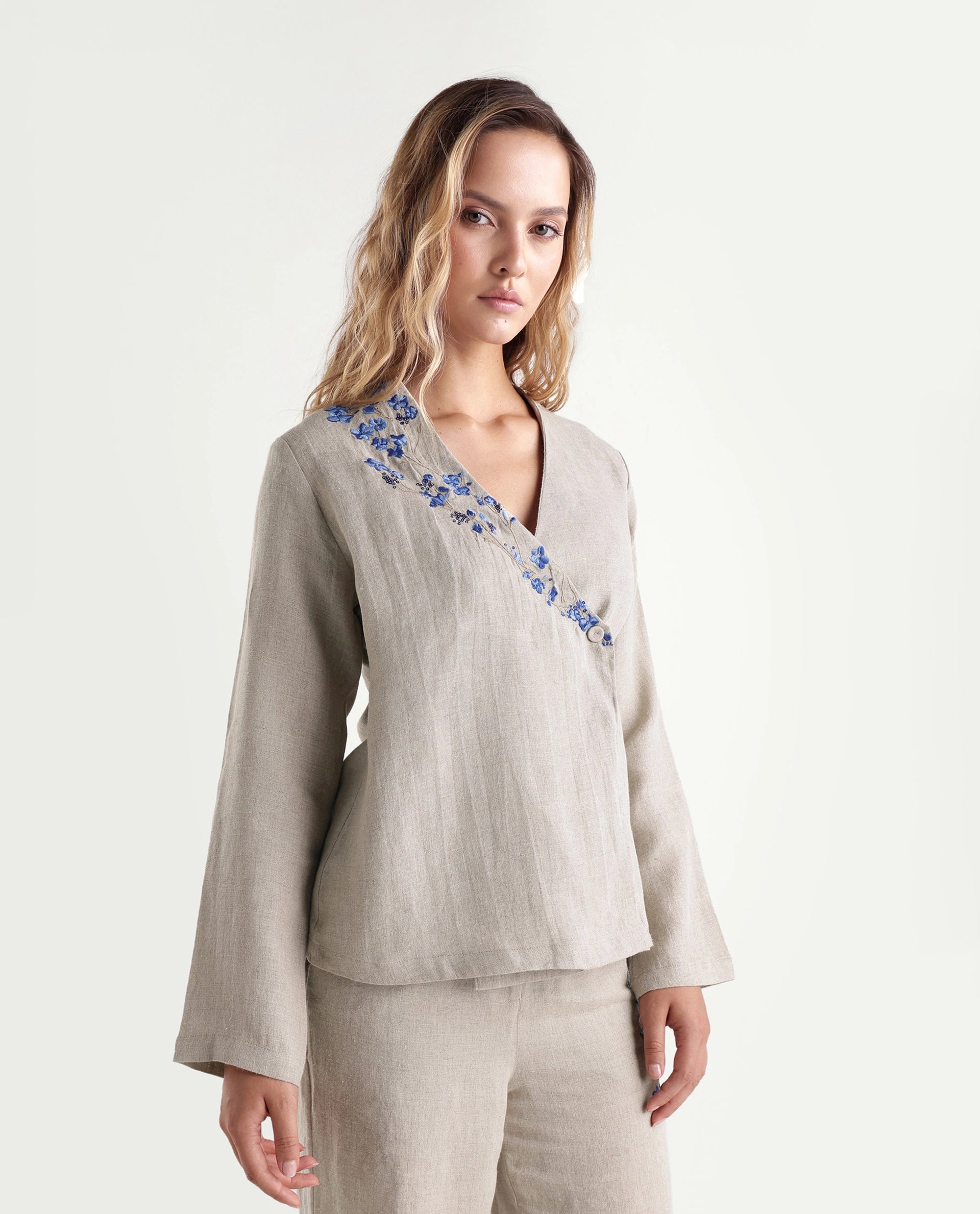 Rareism Women's Rubin-T Dusky Beige Plain Linen Regular Sleeveless Top