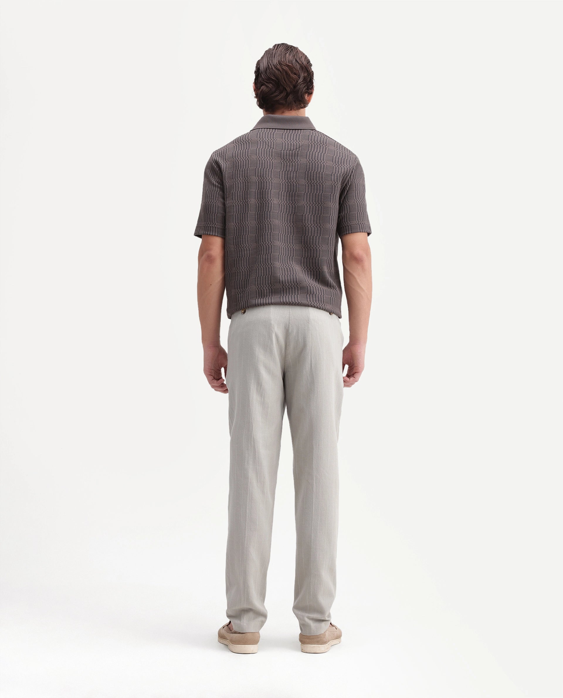 Rare Rabbit Men's Jlo-A26 Light Green Linen Blend Button And Zip Regular Striped Trouser
