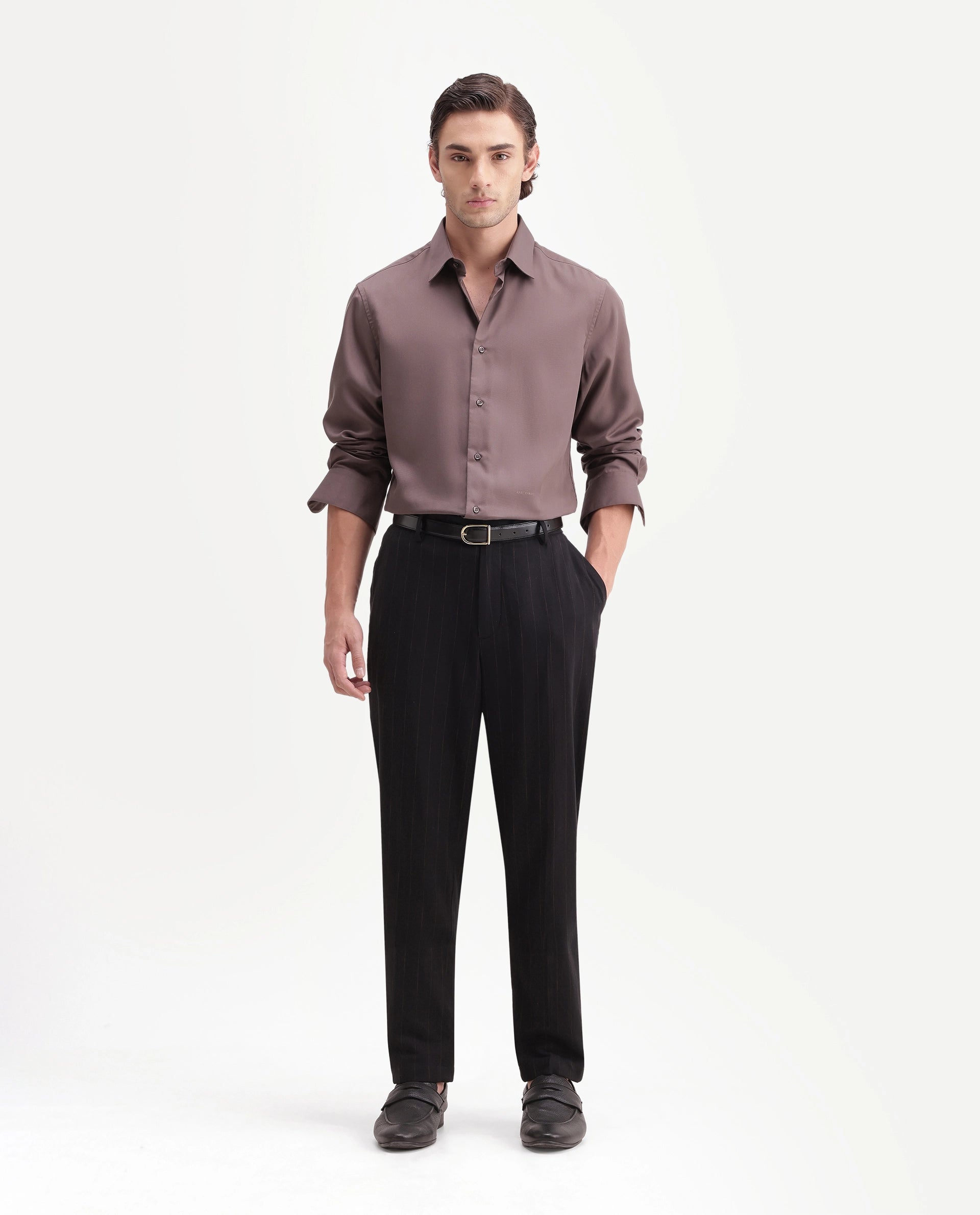 Rare Rabbit Men's Jlo-A26 Primary Black Linen Blend Button And Zip Regular Striped Trouser