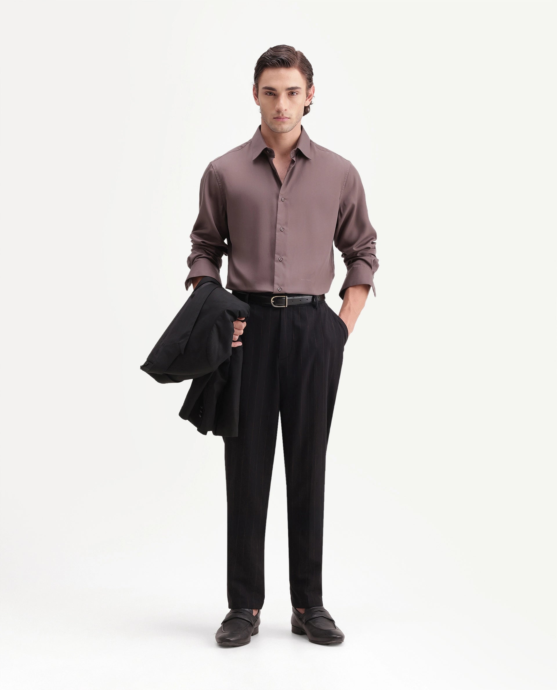 Rare Rabbit Men's Jlo-A26 Primary Black Linen Blend Button And Zip Regular Striped Trouser