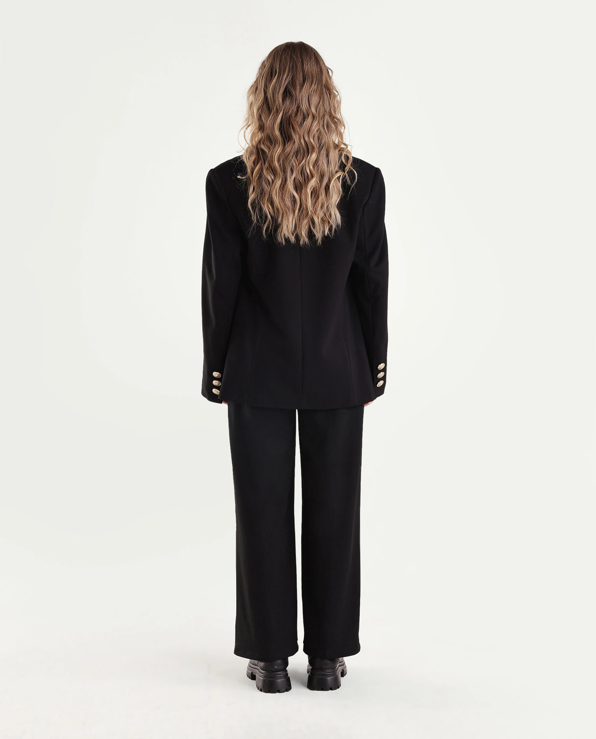 Rareism Women's Widraw Primary Black Polyester Blend Button And Zip Wide Leg Plain Trouser