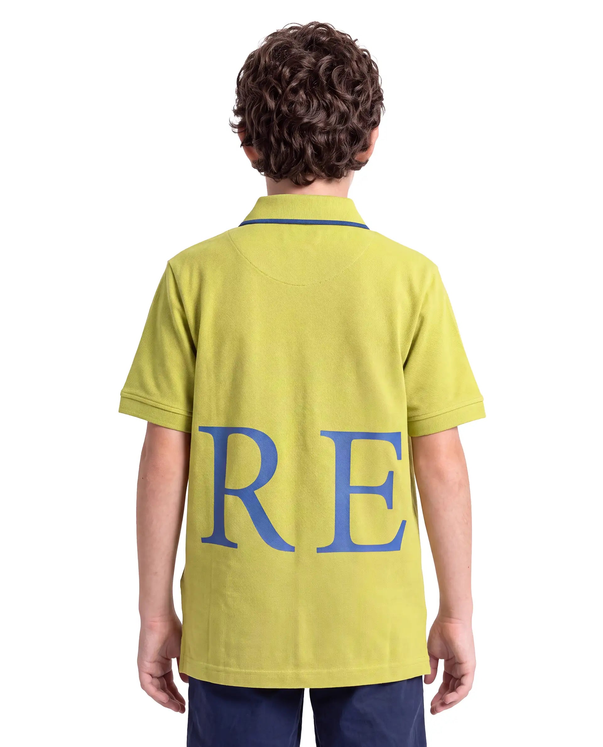 Rare Ones Kids Rovon Fluorescent Yellow Cotton Blend Fabric Button Closure Regular Fit Graphic Print Polo