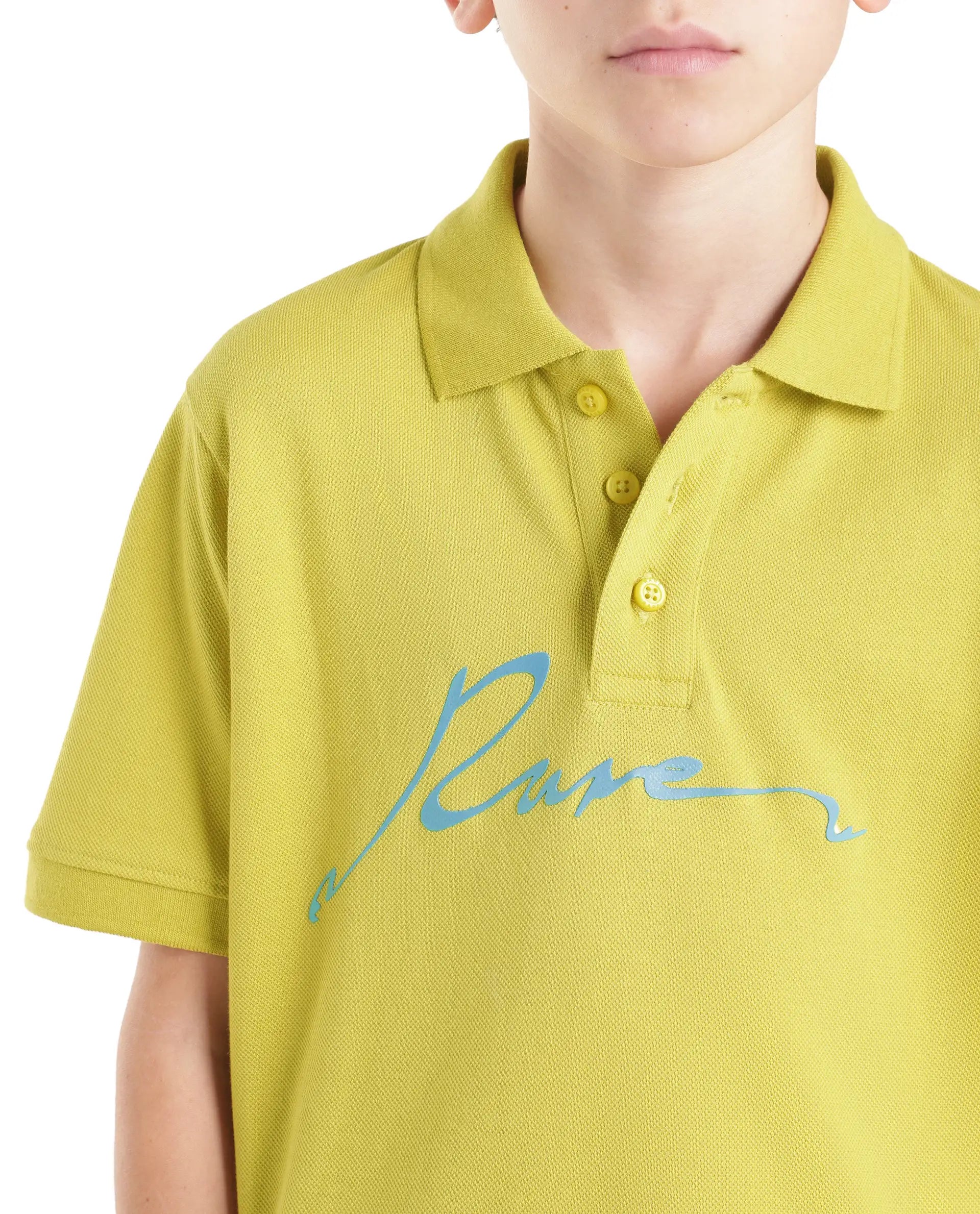 Rare Ones Kids Aviro Fluorescent Yellow Cotton Blend Fabric Button Closure Regular Fit Graphic Print Polo