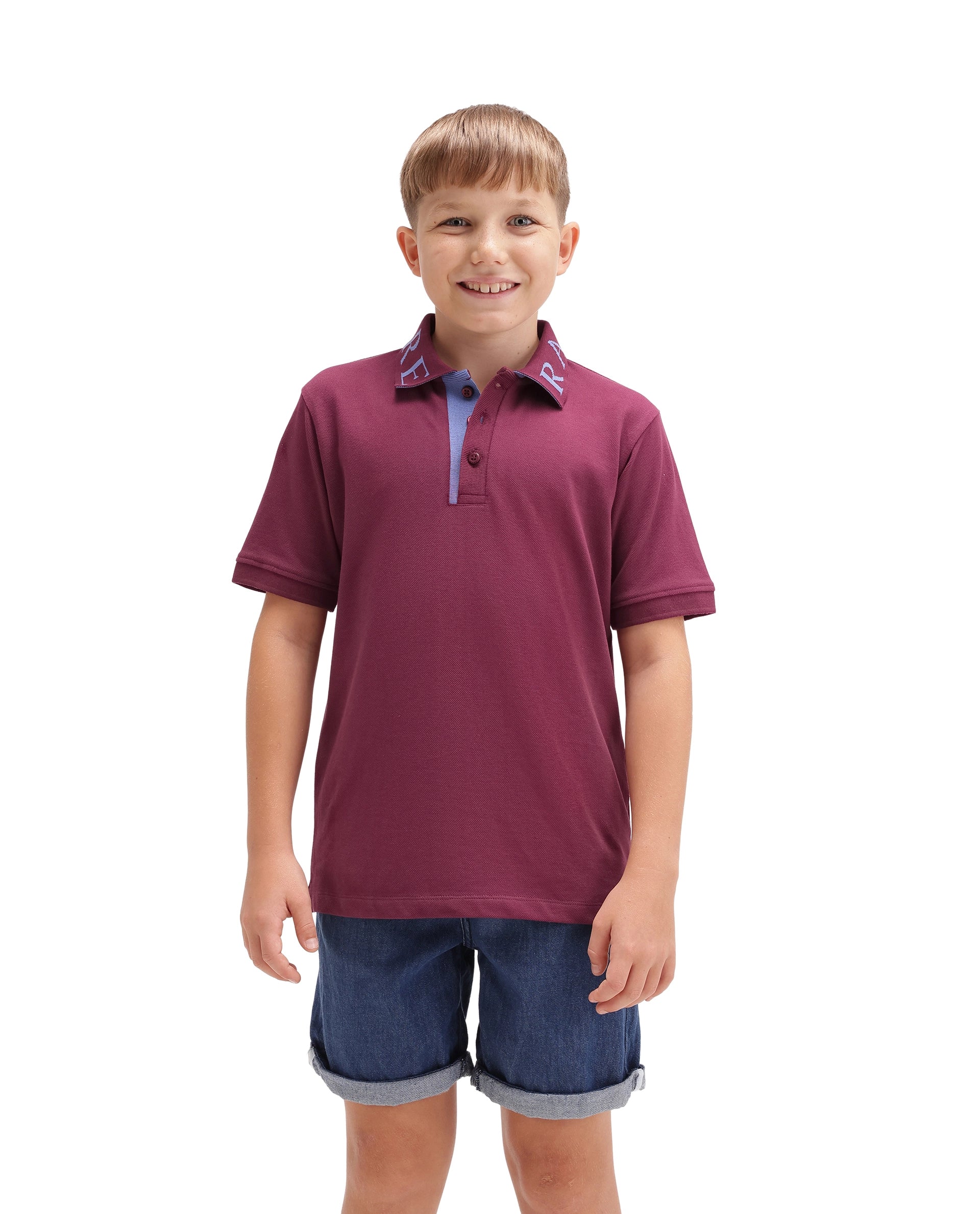 Rare Ones Kids Caves Dark Pink Cotton Blend Fabric Button Closure Regular Fit Jacquard Polo