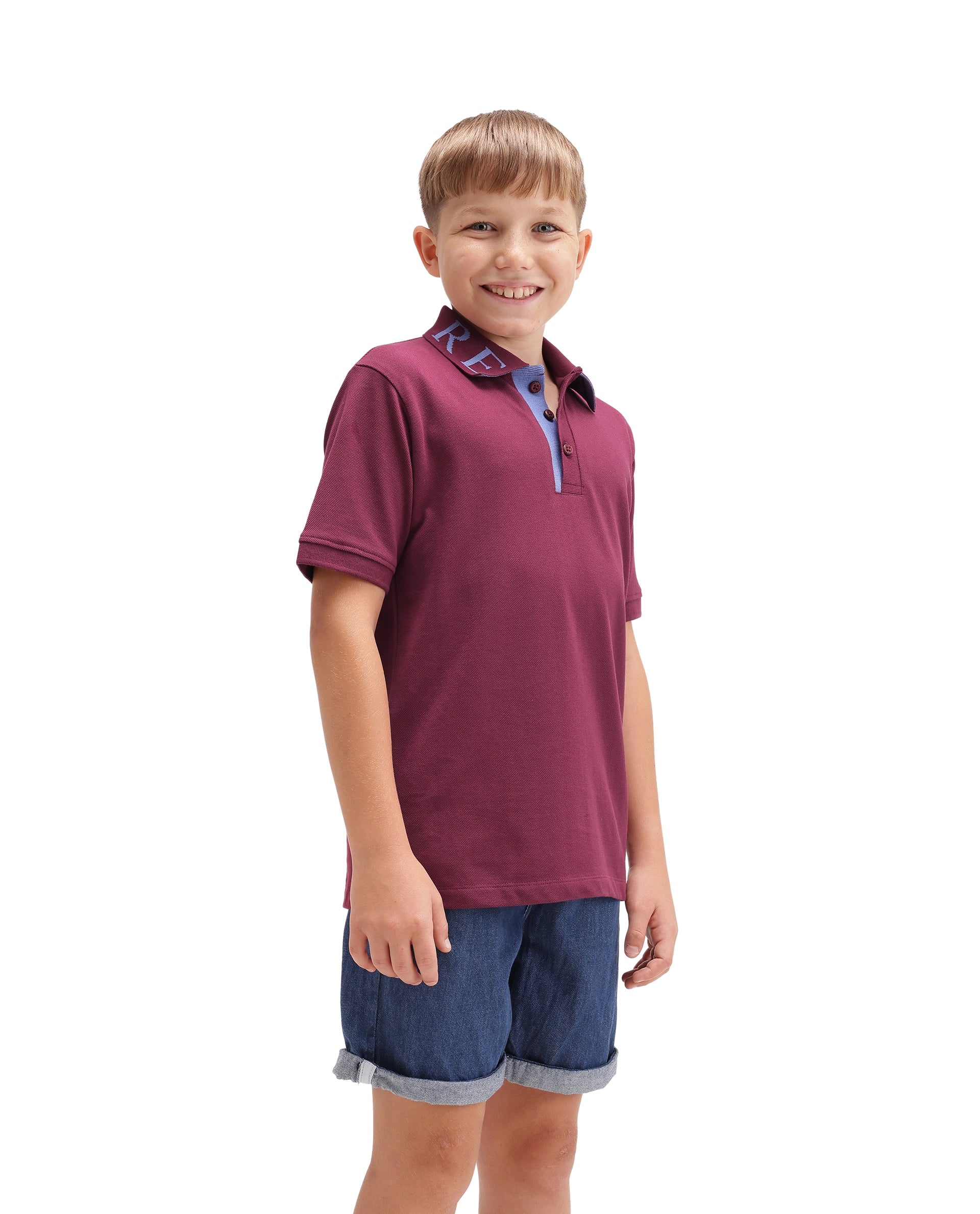 Rare Ones Kids Caves Dark Pink Cotton Blend Fabric Button Closure Regular Fit Jacquard Polo
