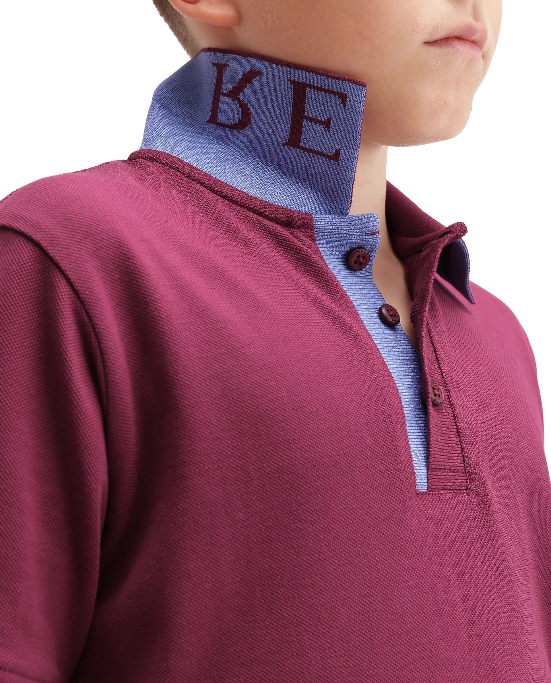 Rare Ones Kids Caves Dark Pink Cotton Blend Fabric Button Closure Regular Fit Jacquard Polo