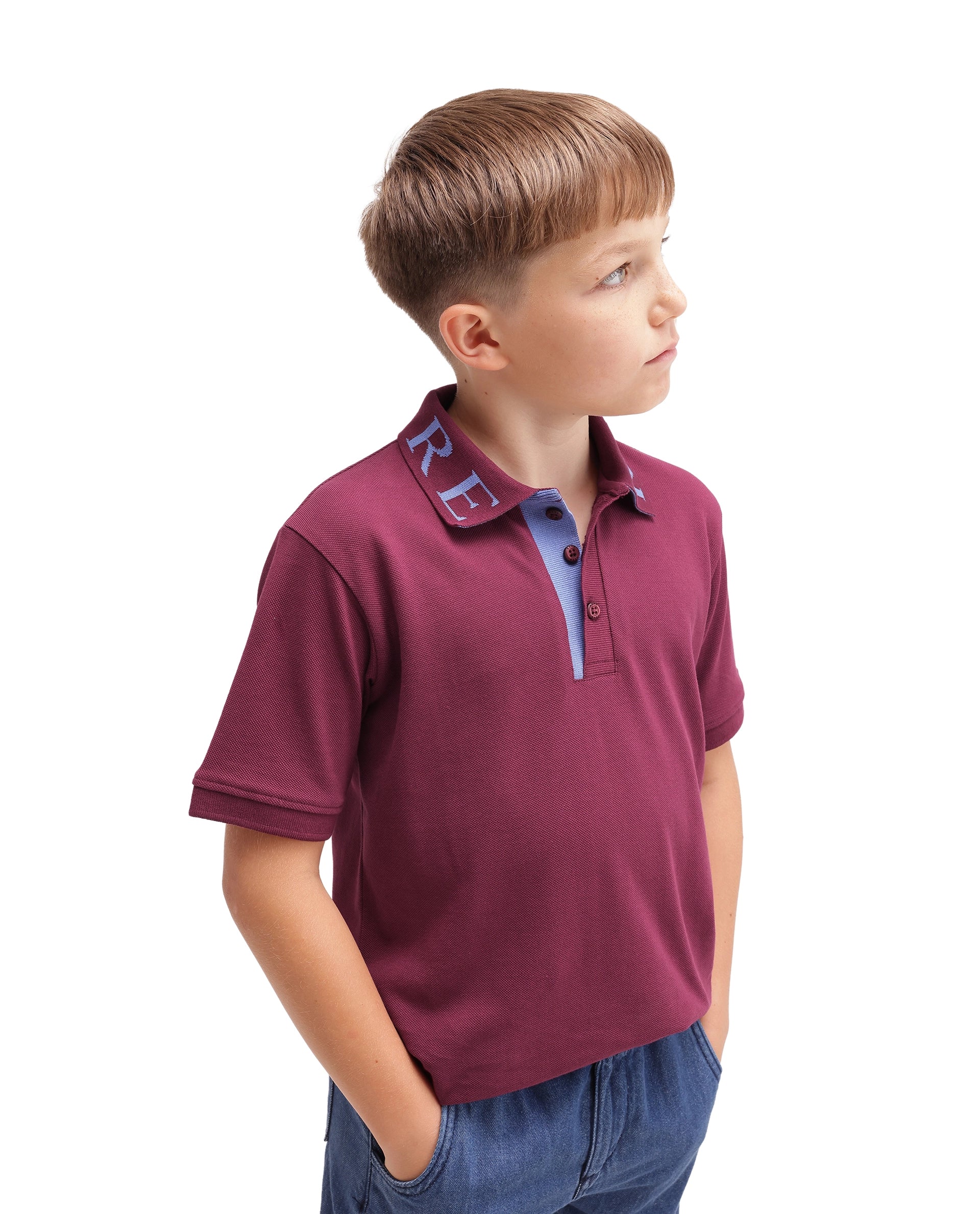 Rare Ones Kids Caves Dark Pink Cotton Blend Fabric Button Closure Regular Fit Jacquard Polo