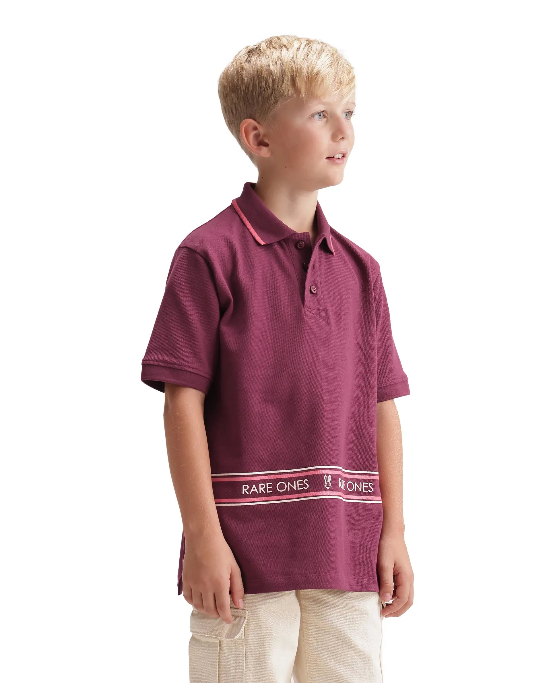 Rare Ones Kids Nala Dark Pink Cotton Blend Fabric Button Closure Regular Fit Graphic Print Polo
