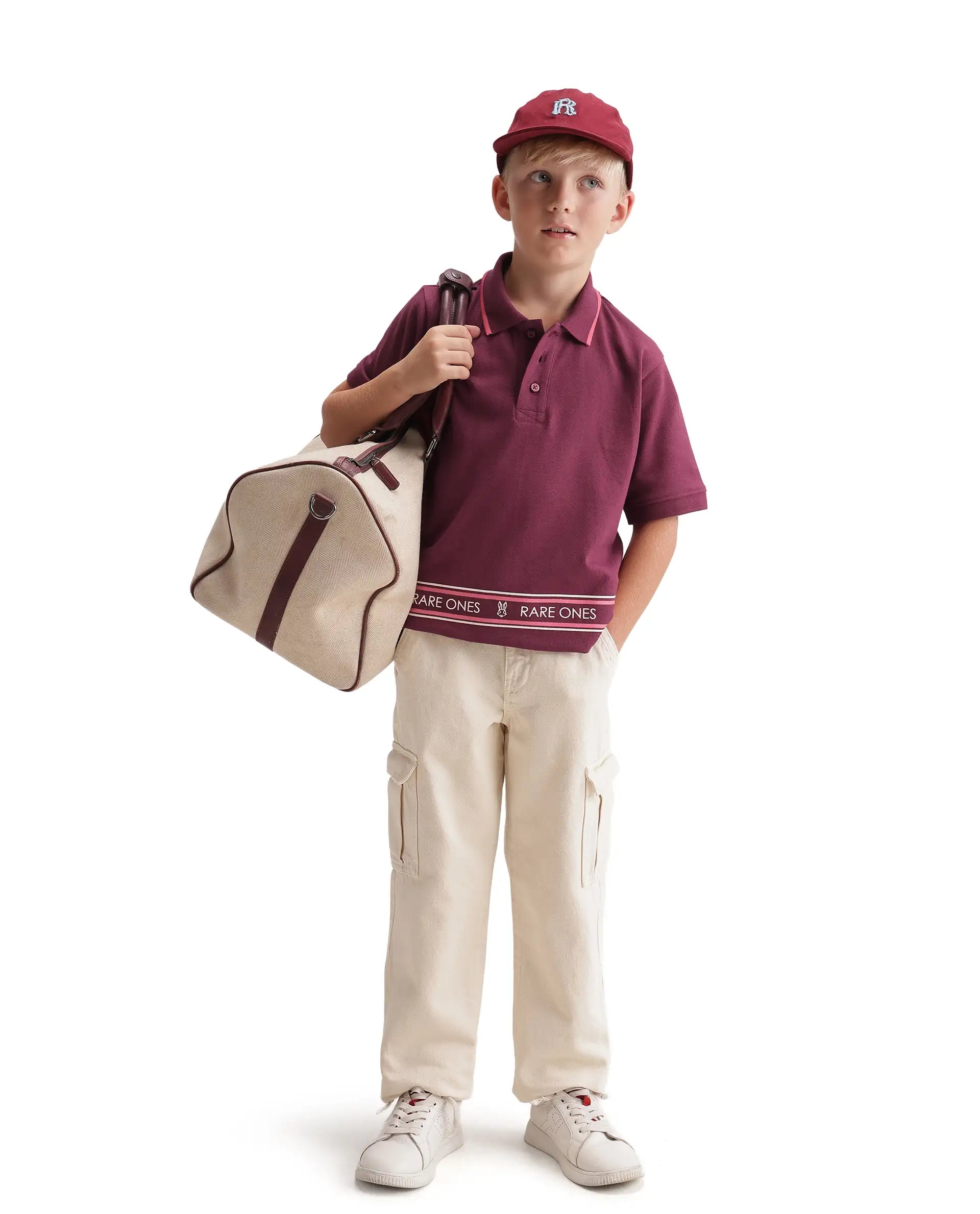 Rare Ones Kids Nala Dark Pink Cotton Blend Fabric Button Closure Regular Fit Graphic Print Polo