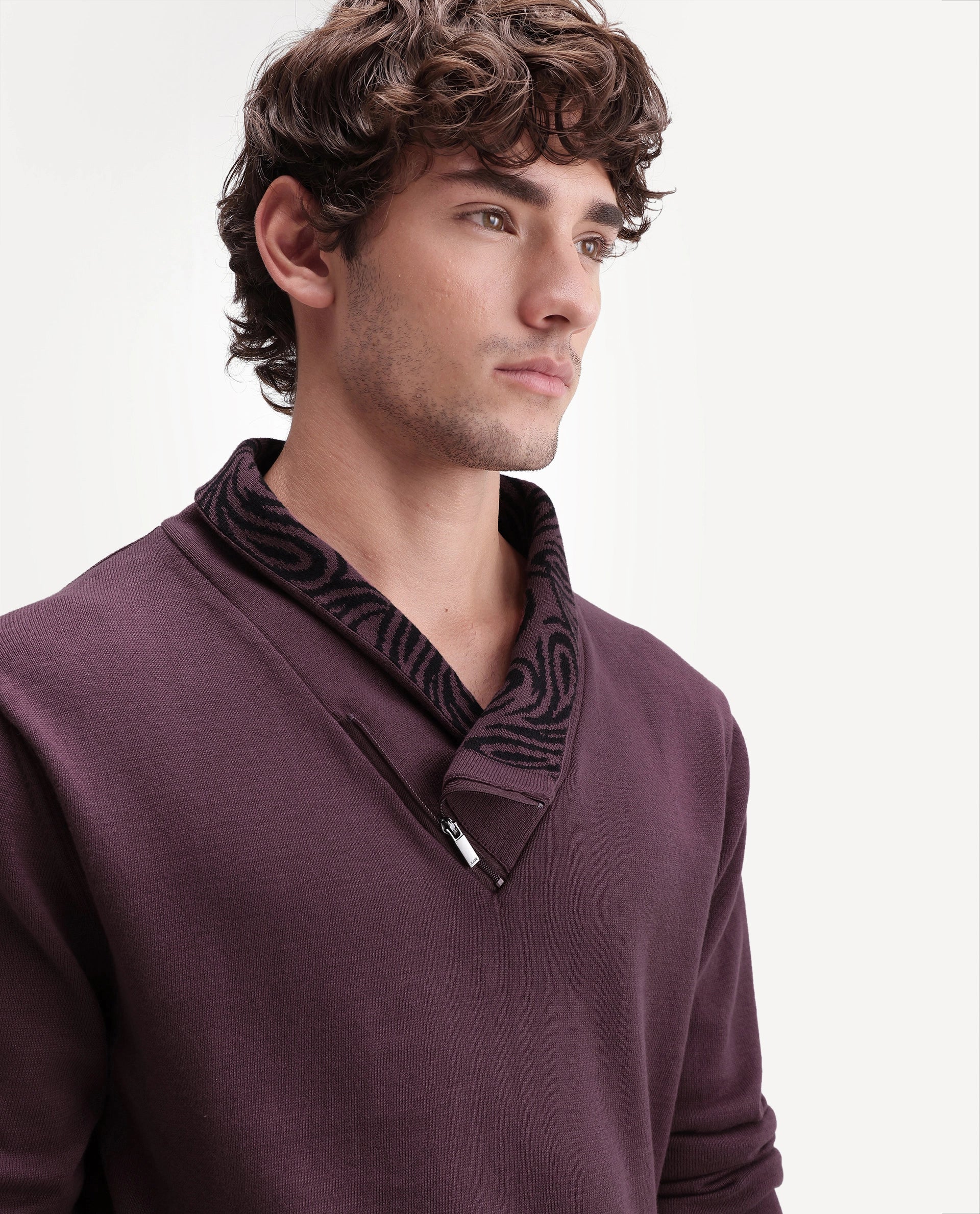 Rare Rabbit Men's Denver-A26 Dusky Purple Cotton Zipper Regular Fit Paisley Print Sweater