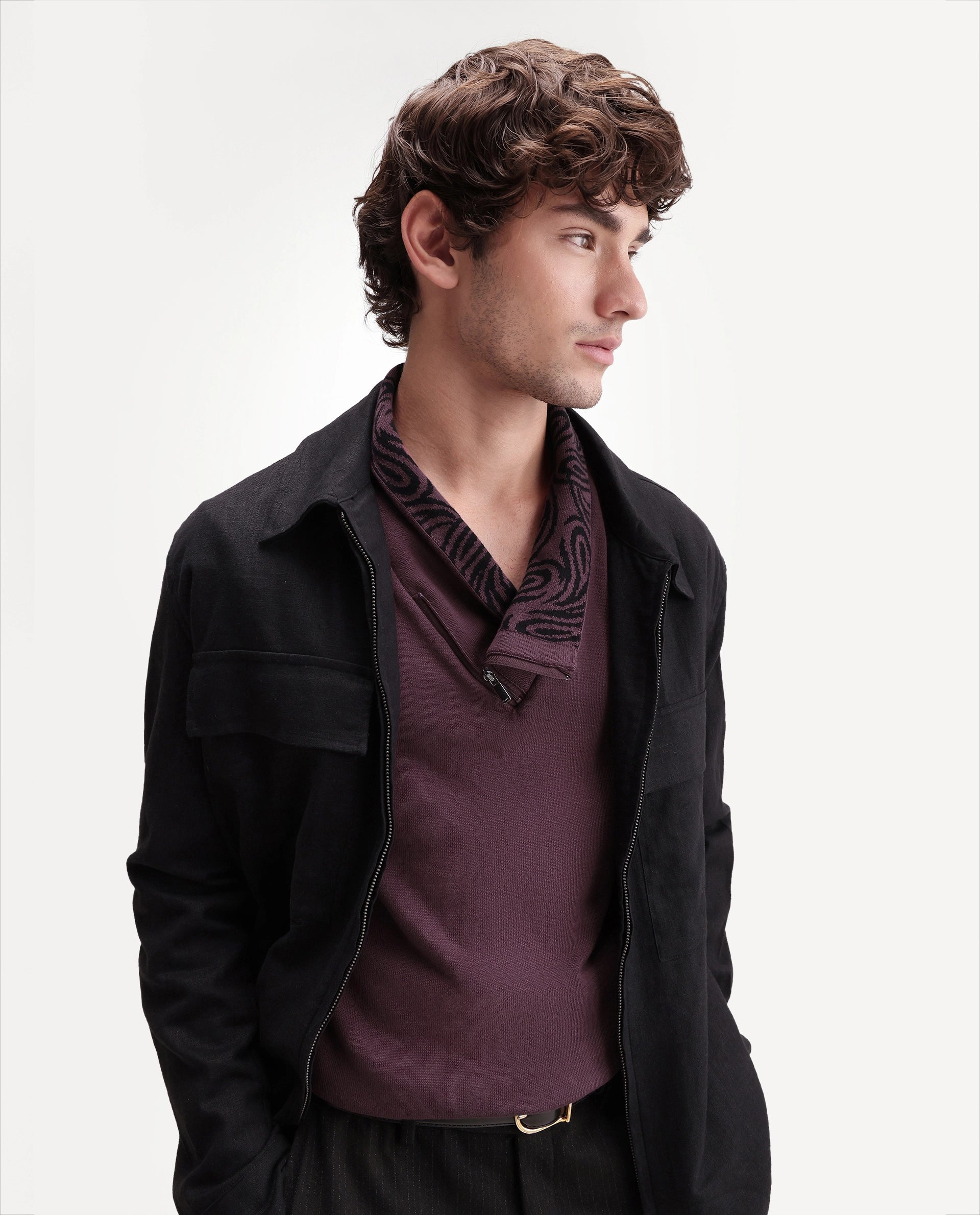 Rare Rabbit Men's Denver-A26 Dusky Purple Cotton Zipper Regular Fit Paisley Print Sweater