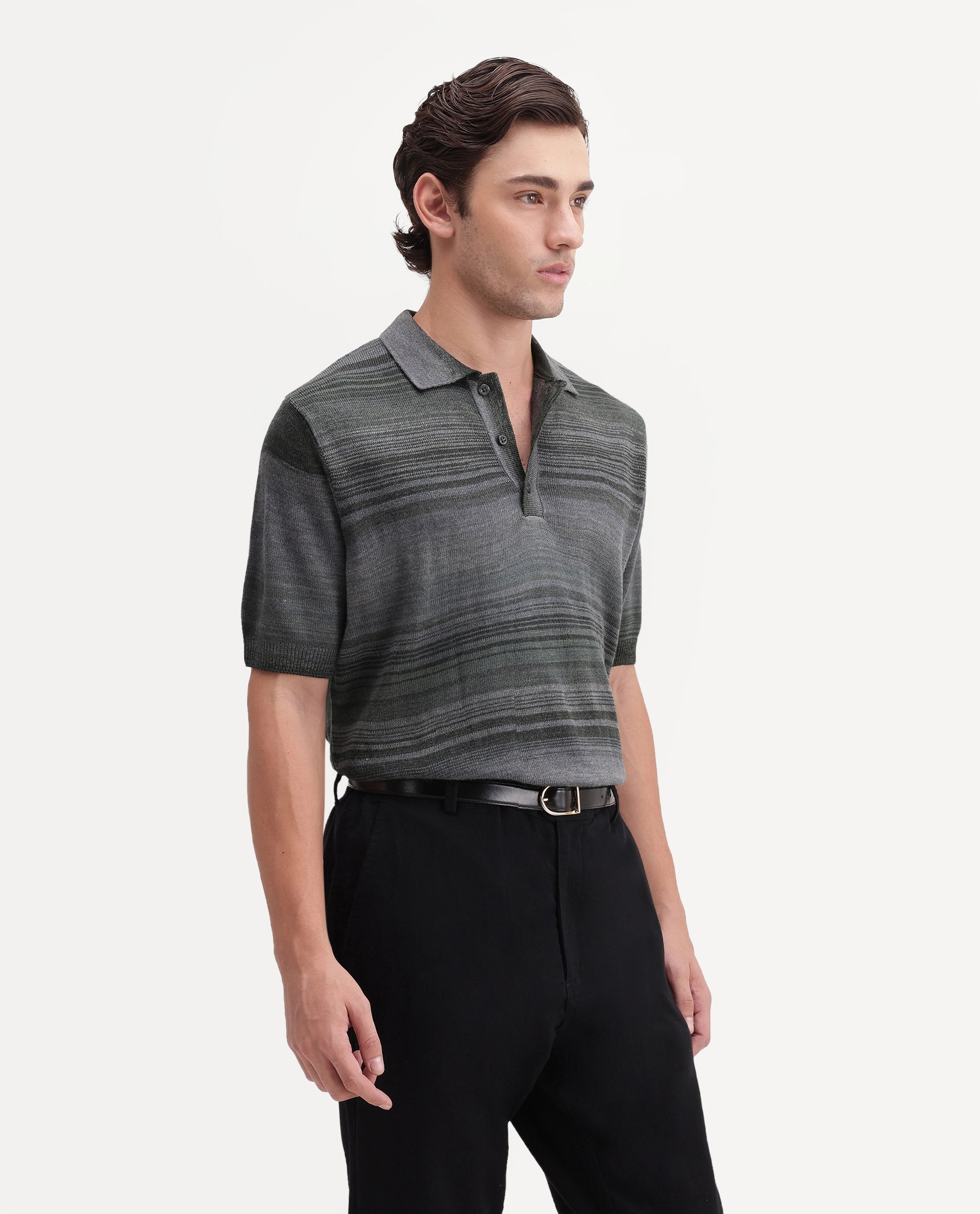 Rare Rabbit Men's Carto Dusky Green Acrylic Spread Collar Regular Jacquard Print Polo