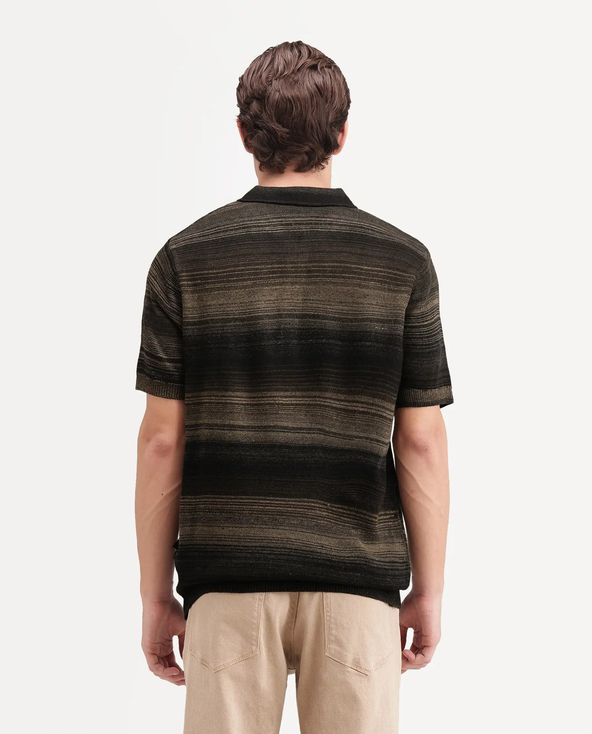 Rare Rabbit Men's Carto Primary Brown Acrylic Spread Collar Regular Jacquard Print Polo