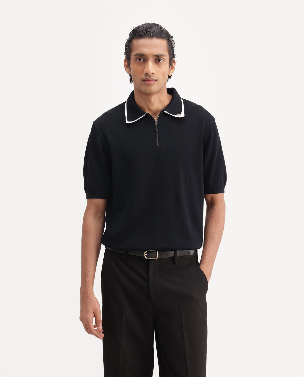 Rare Rabbit Men's Soren Black Viscose Blend Spread Collar Regular Plain Polo - image 4