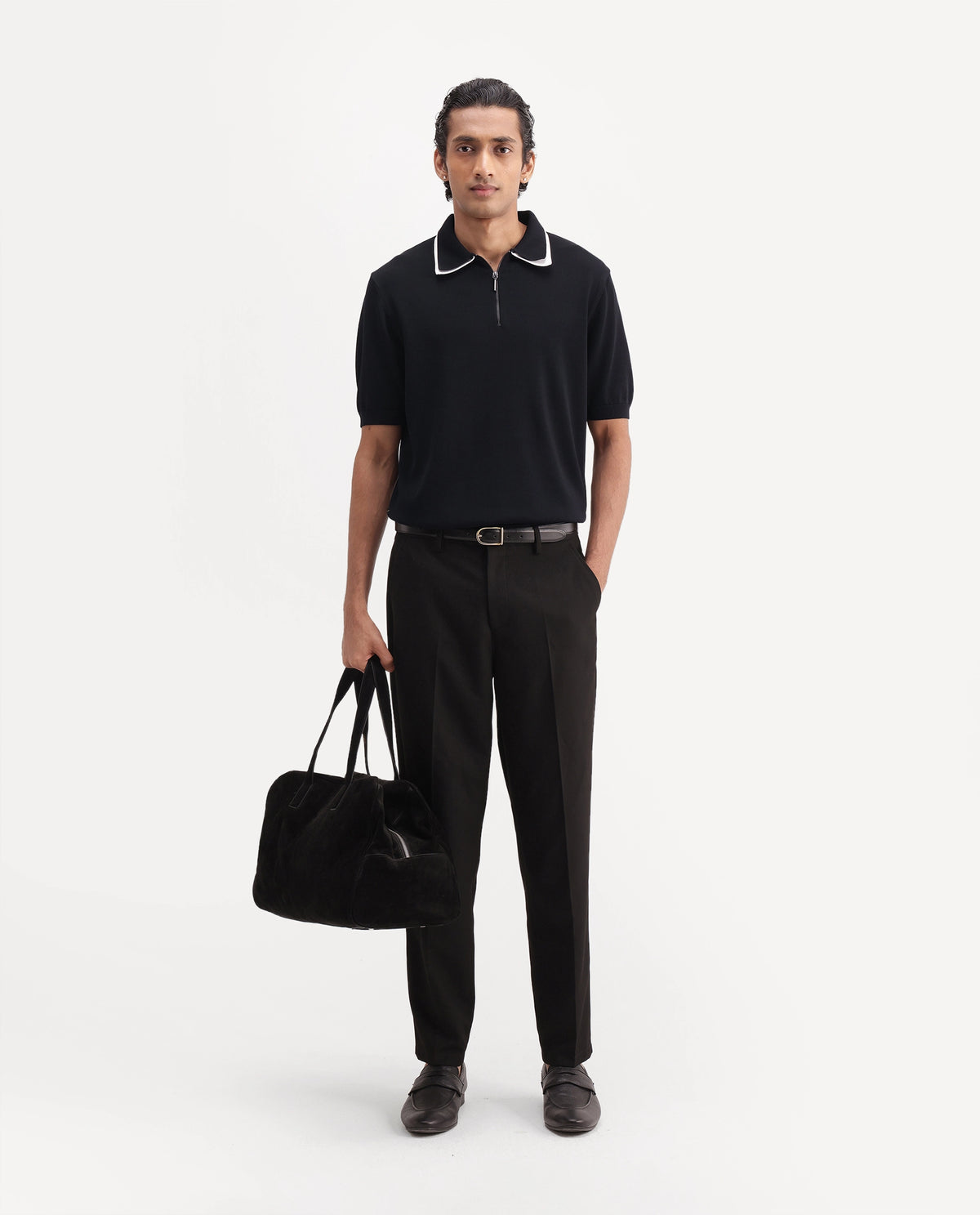 Rare Rabbit Men's Soren Black Viscose Blend Spread Collar Regular Plain Polo - image 2