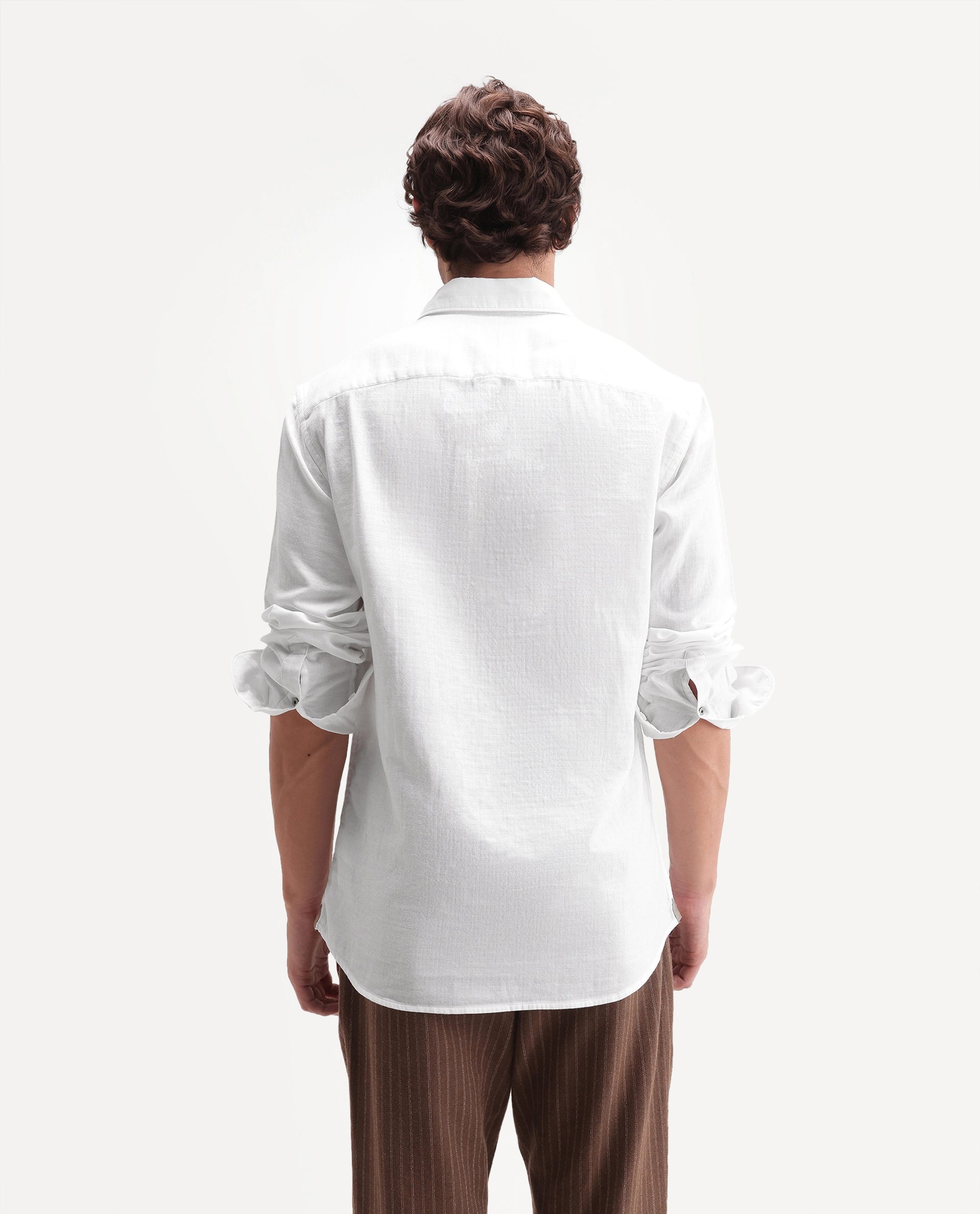 Rare Rabbit Men's Ryv Primary Off White Cotton Spread Collar Button Regular Plain Shirt