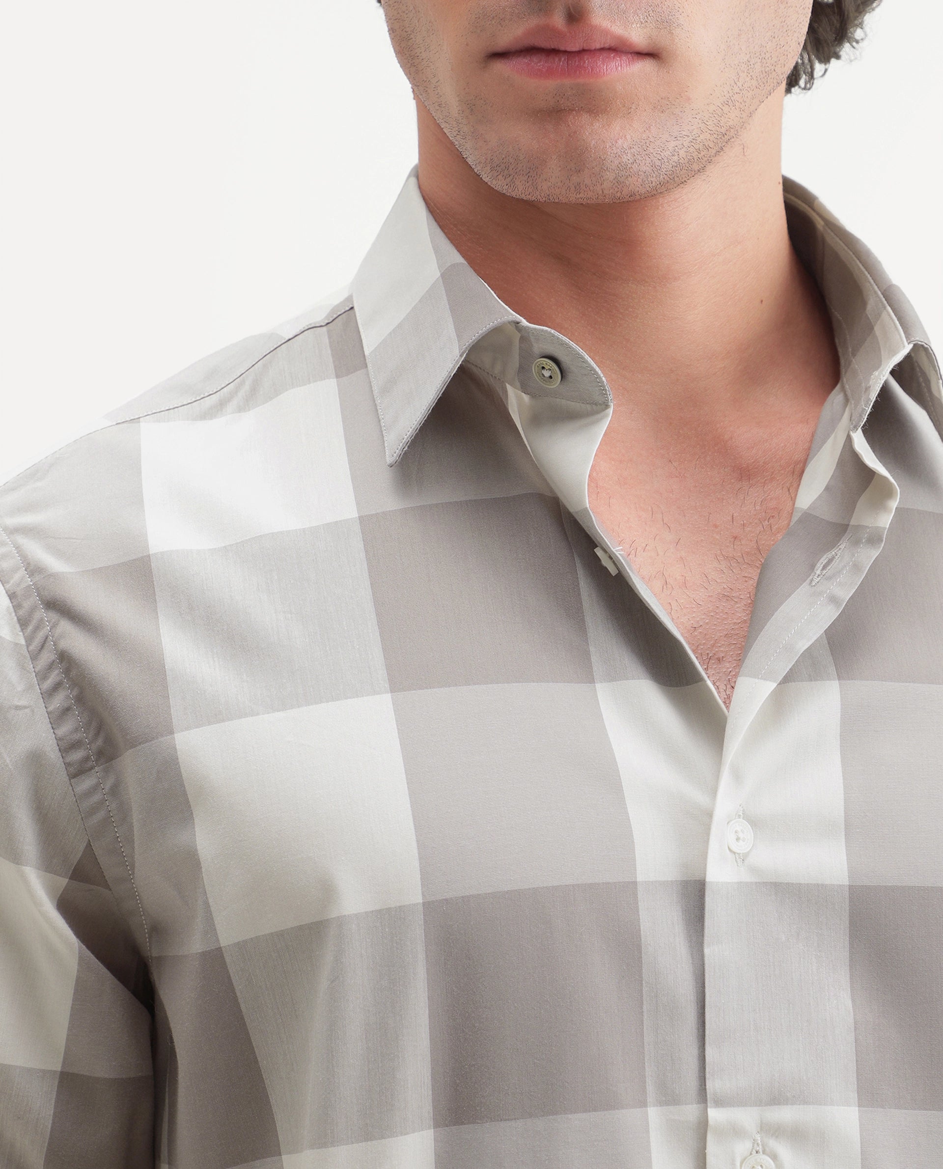 Rare Rabbit Men's Gryx Dusky Brown Cotton Blend Spread Collar Button Regular Checked Shirt