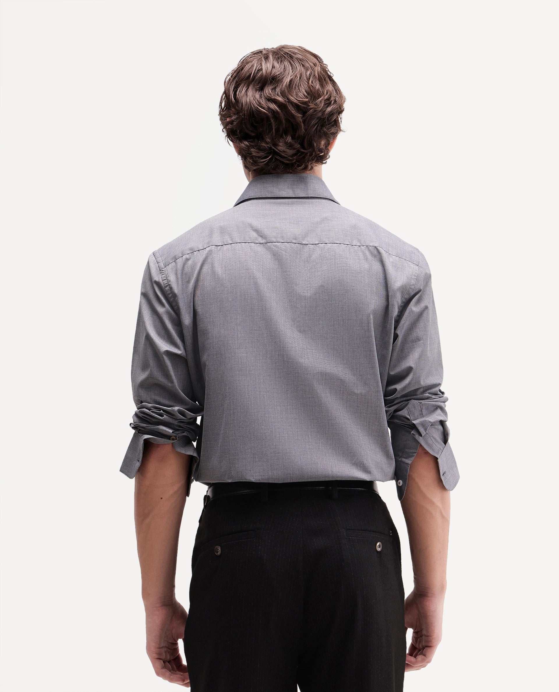 Rare Rabbit Men's Ervon Dark Grey Polyester Blend Spread Collar Button Regular Plain Shirt