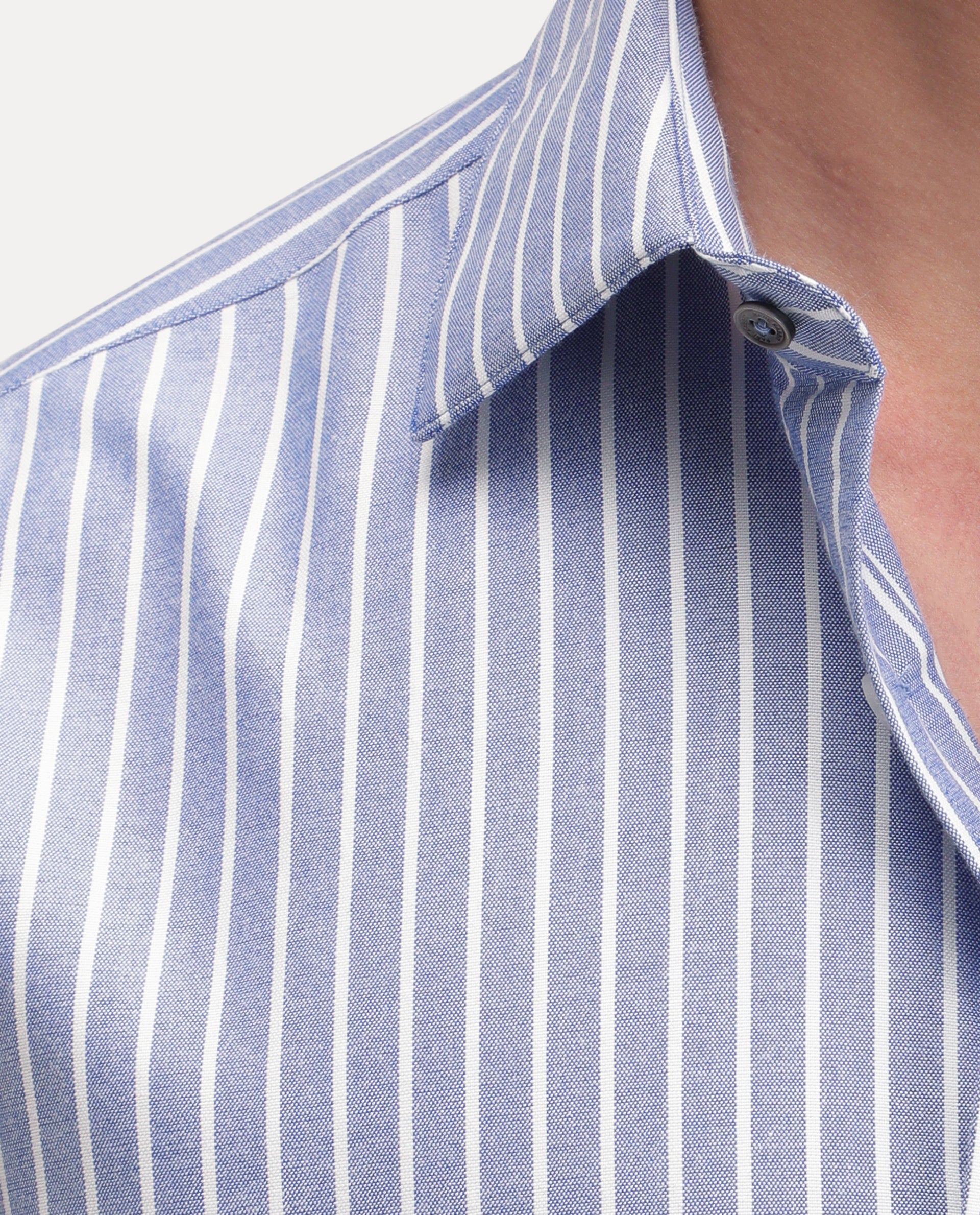 Rare Rabbit Men's Orven Primary Blue Cotton Blend Spread Collar Button Regular Striped Shirt