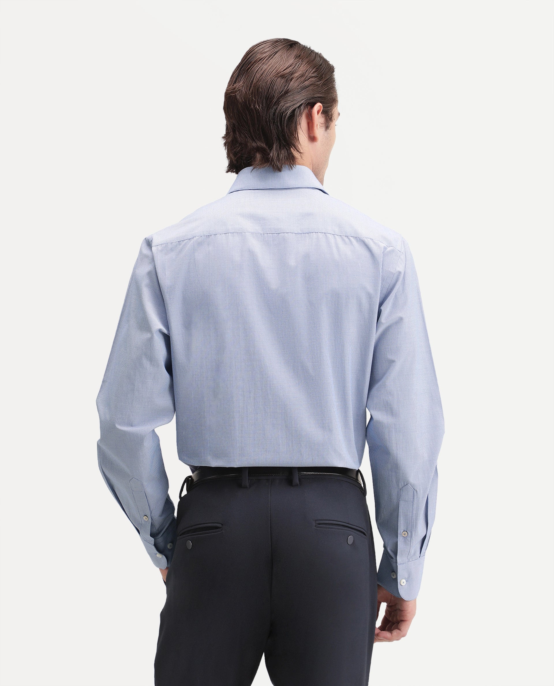 Rare Rabbit Men's Trvex Primary Navy Polyester Blend Spread Collar Button Regular Checked Shirt